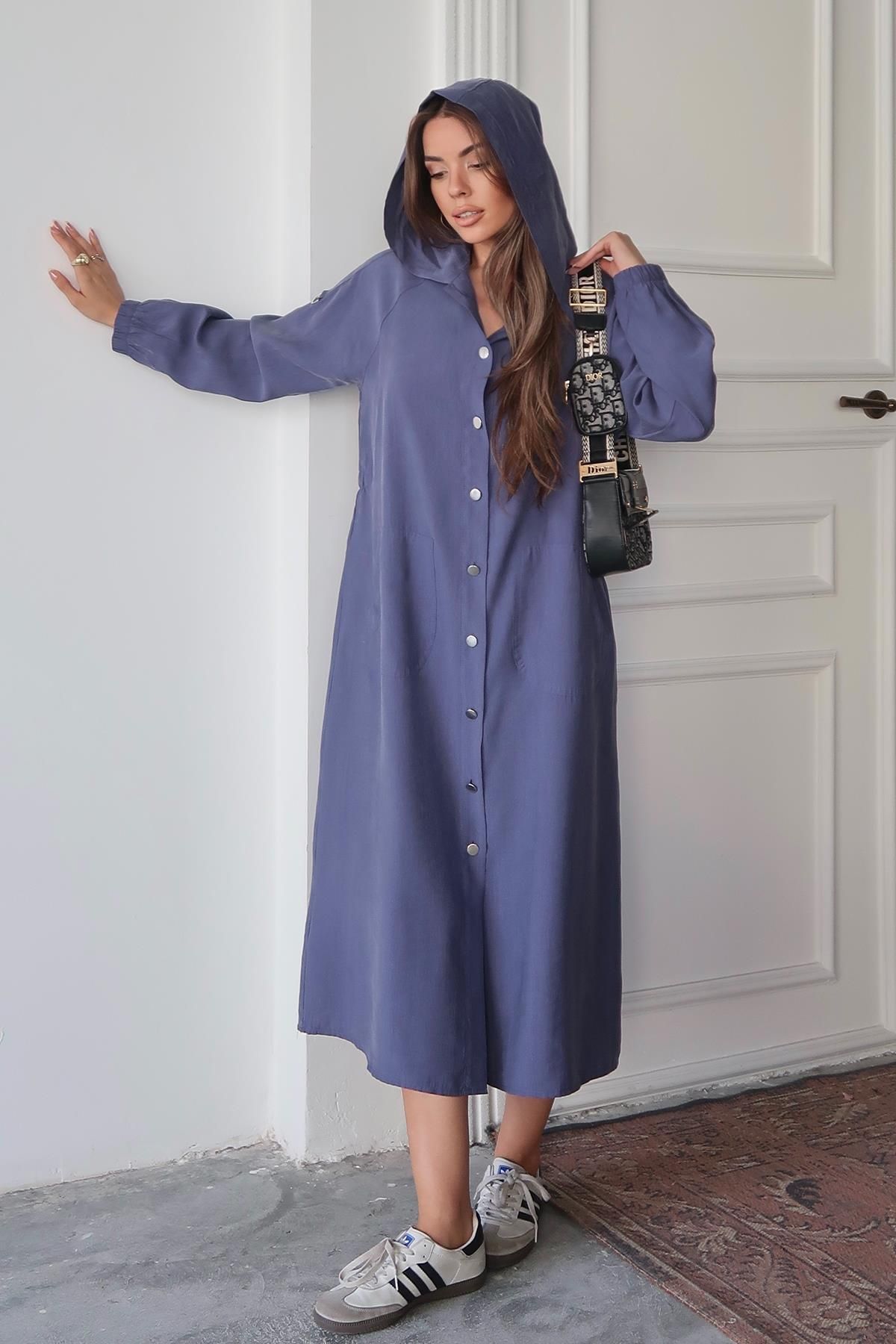 Olcay-Modal Cap with Hooded Drawstring Detail Unlined Indigo 6711-Y 7