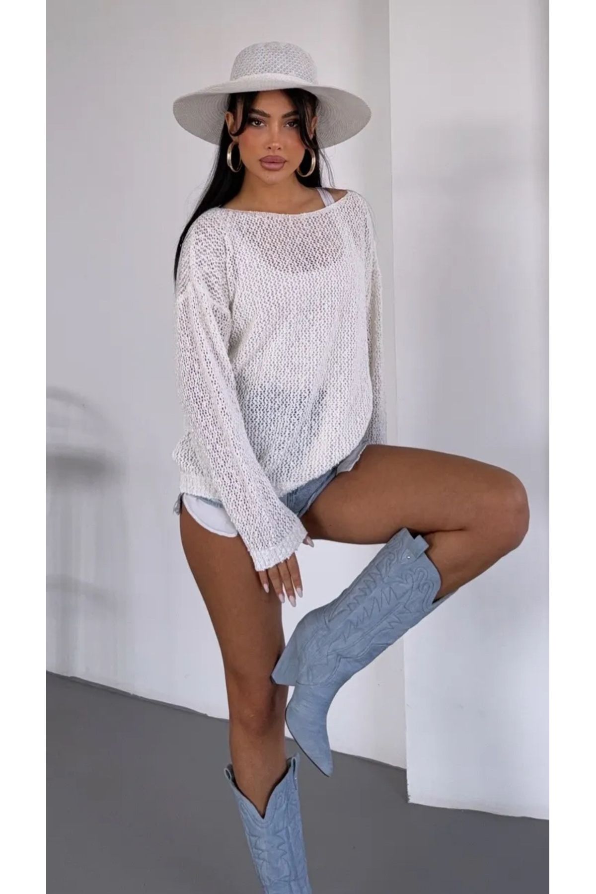 Noi Belis Kayık Yaka Geniş Kalıp/Oversize İnce Yazlık Bluz SS25BZ0012