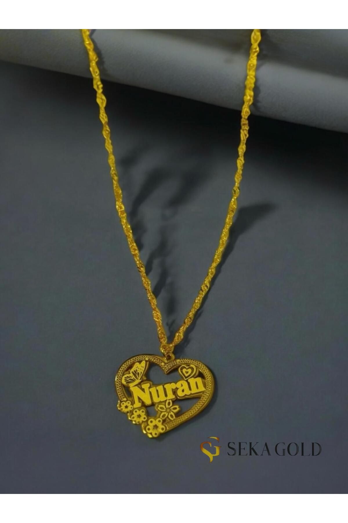Seka gold Kalp İçi Kelebek Desenli Gümüş İsim Kolye