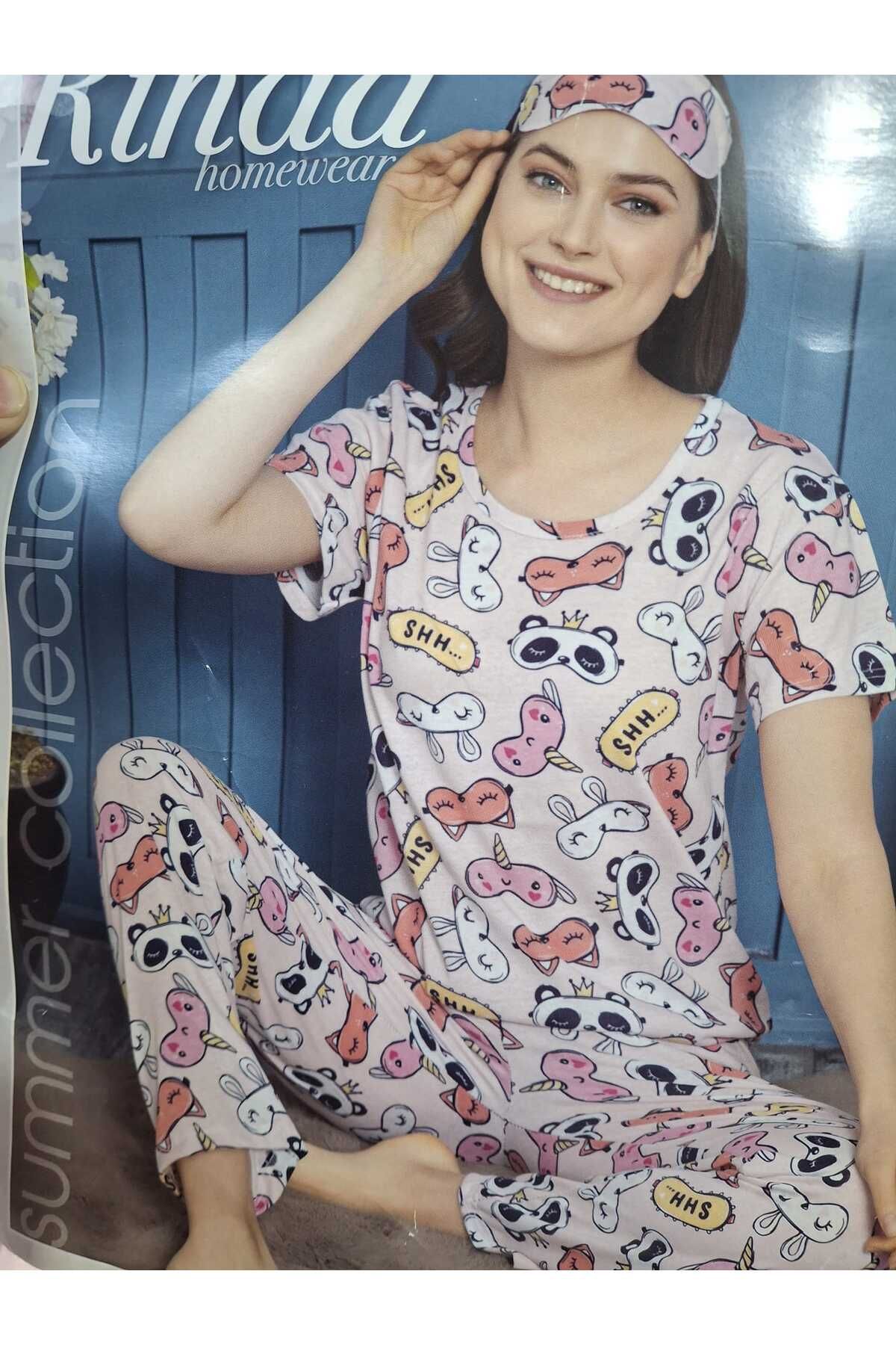 Nisa Kadın Kısa Kollu Uyku Gözlüklü Pijama Takımı