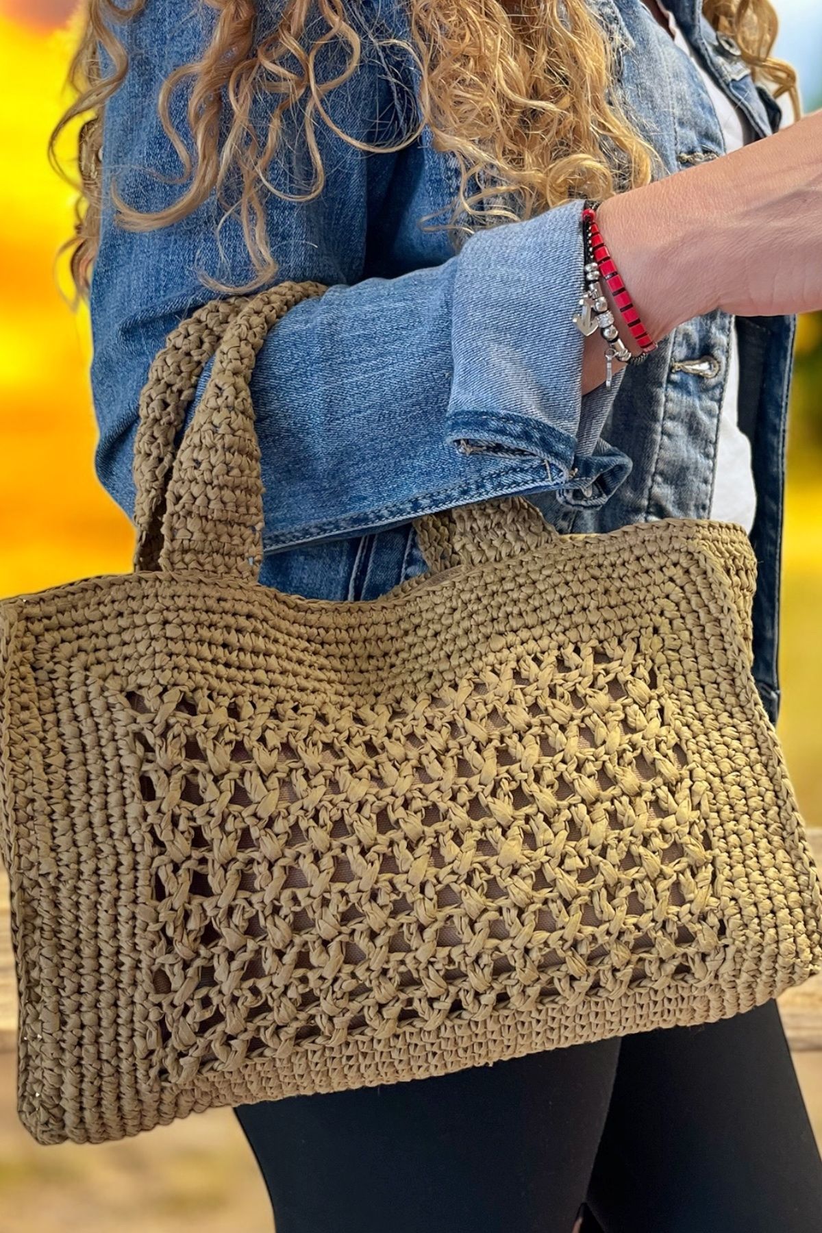 Butik El Yapımı Astarlı Cepli Hasır Çanta