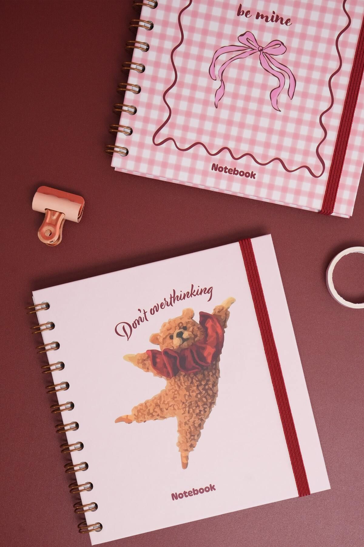 Matt Notebook-15X15 cm Square Set of 2 Spiral Lined Undated Notepad Gingham Teddy Bear 4