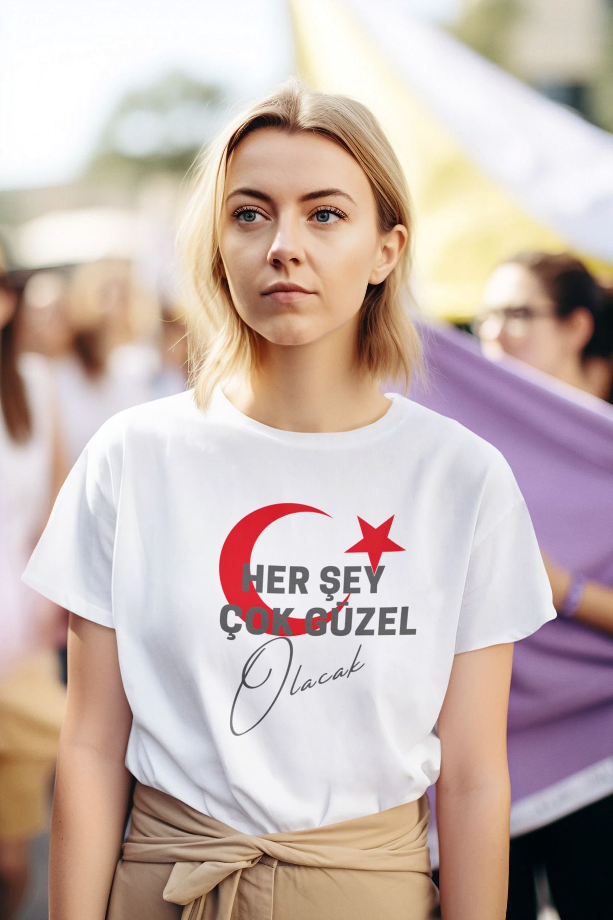 printtmade HER ŞEY ÇOK GÜZEL OLACAK Bisiklet Yaka Yüksek Kalite Baskılı Beyaz T-Shirt