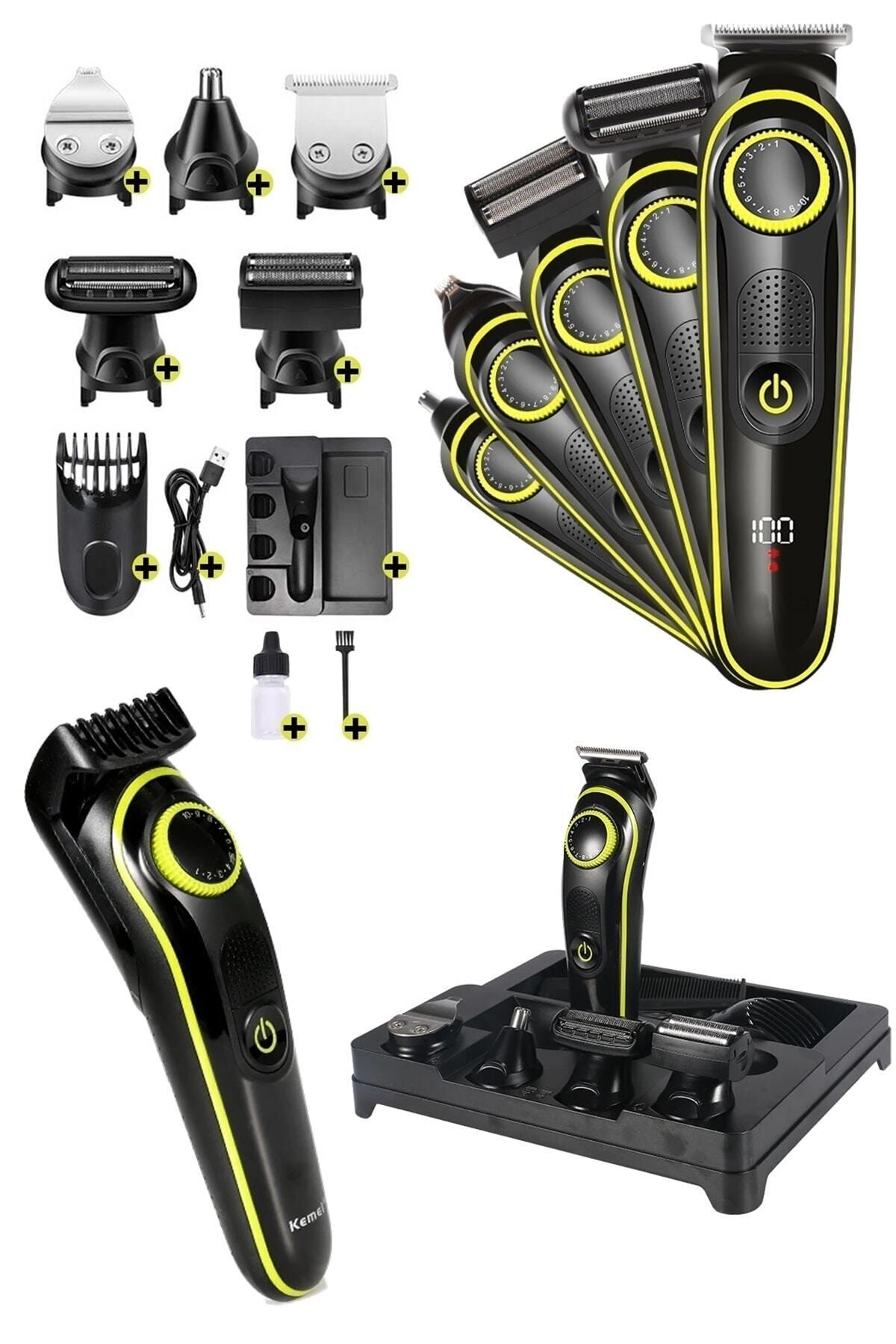 teknotrust X Go-71 New Pro Turbo Mod 5in1 Saç Sakal Vücut Traş Makinesi 5in1 Kablosuz Erkek Tıraş Makine Set