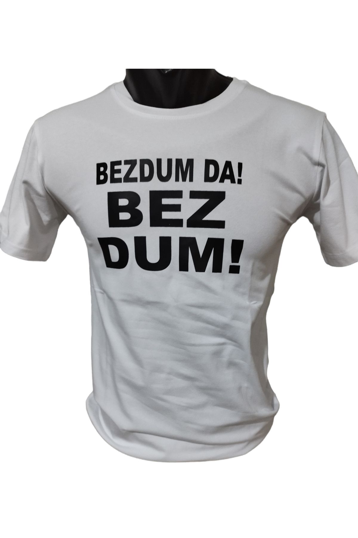 MLH STORE Bezdum Da ! Bezdum ! Baskılı Pamuklu Likralı T-shirt (Siyah Yazılı Beyaz) L Beden