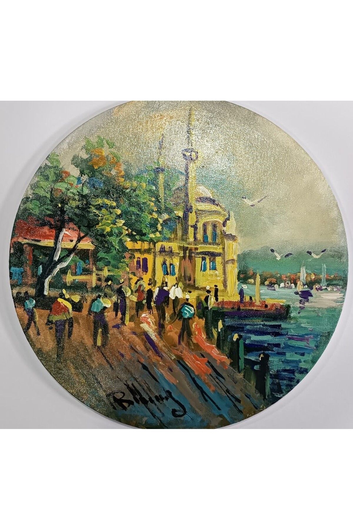 Yıldırım Kırtasiye 45cm resimli tablo yuvarlak ortaköy cami manzaralı