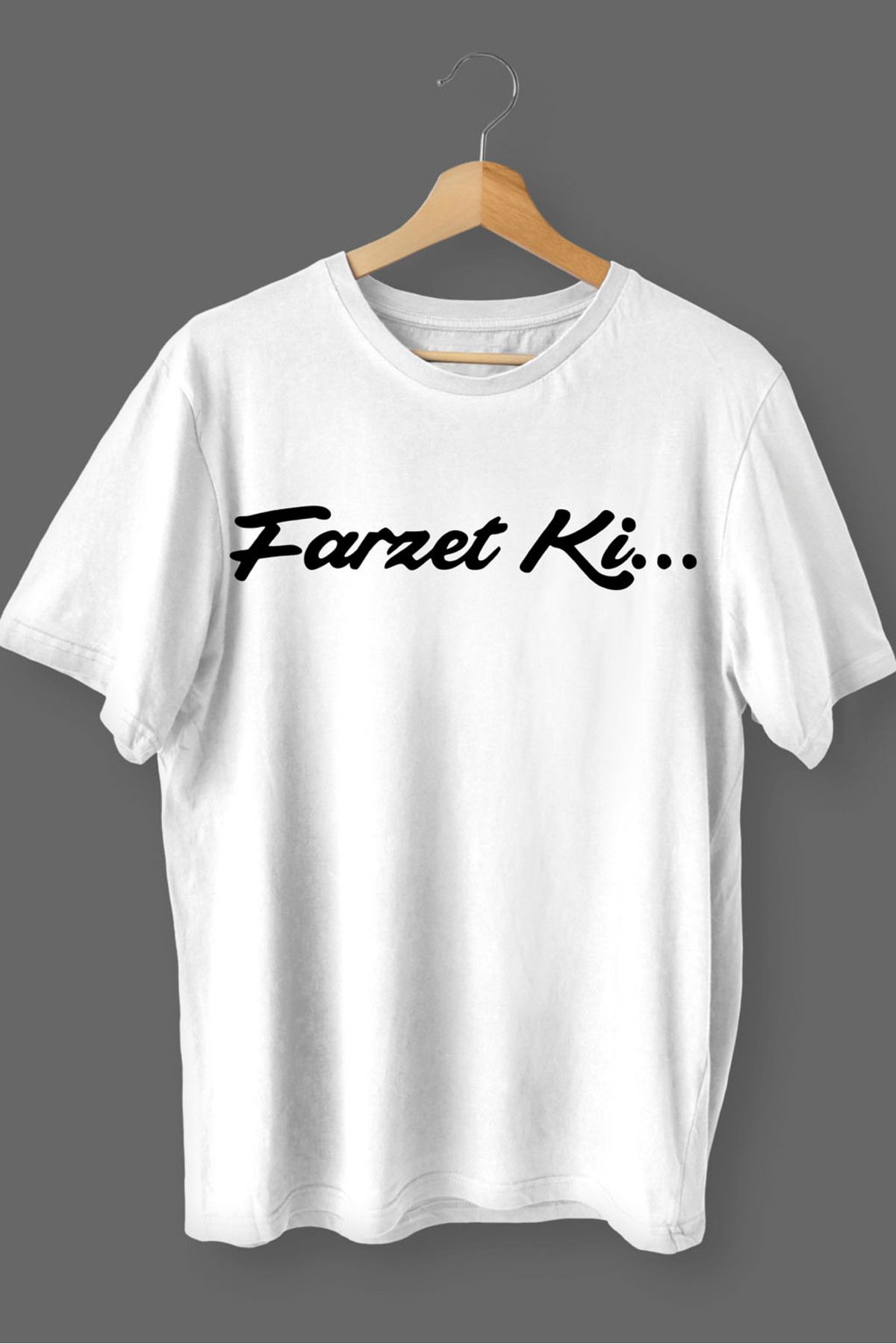 MLH STORE Farzet Ki Baskılı Pamuklu Likralı T-shirt (Siyah Yazılı Beyaz) L Beden