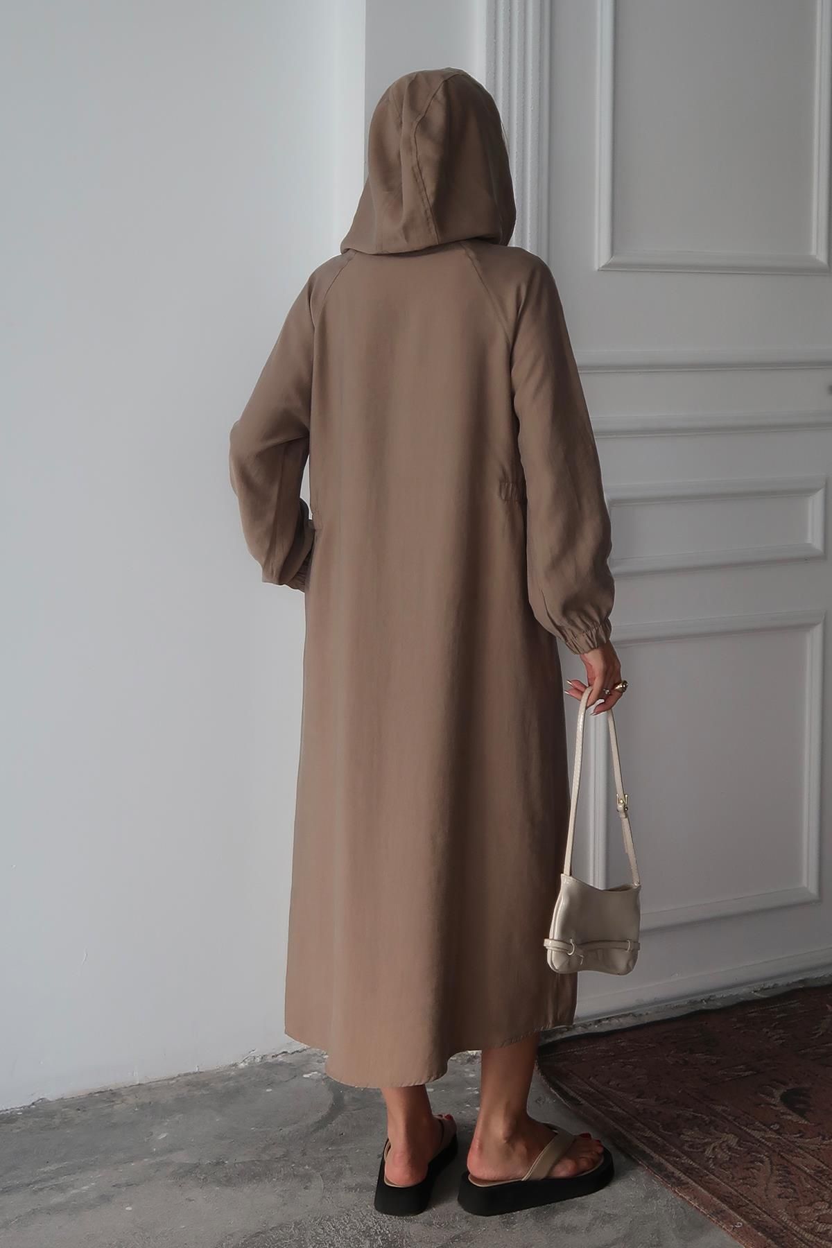 Olcay-Unlined Modal Cap with Hooded Drawstring Detail Kamel 6711-Y 8