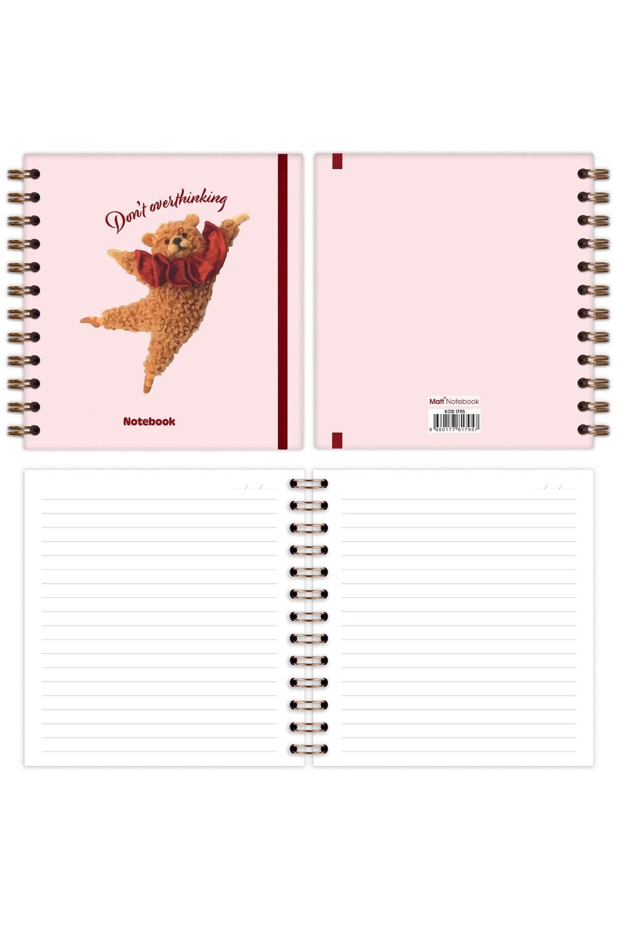 Matt Notebook-15X15 cm Square Set of 2 Spiral Lined Undated Notepad Gingham Teddy Bear 7