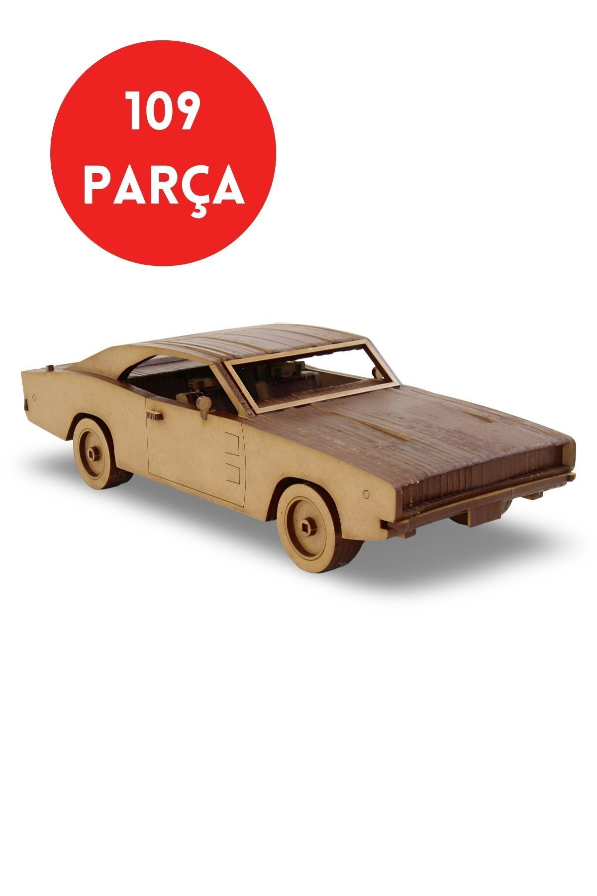 ALGWOOD 109 Parça 1968 Dodge Charger Ahşap Maket - 3D Ahşap Retro Araba Maketi