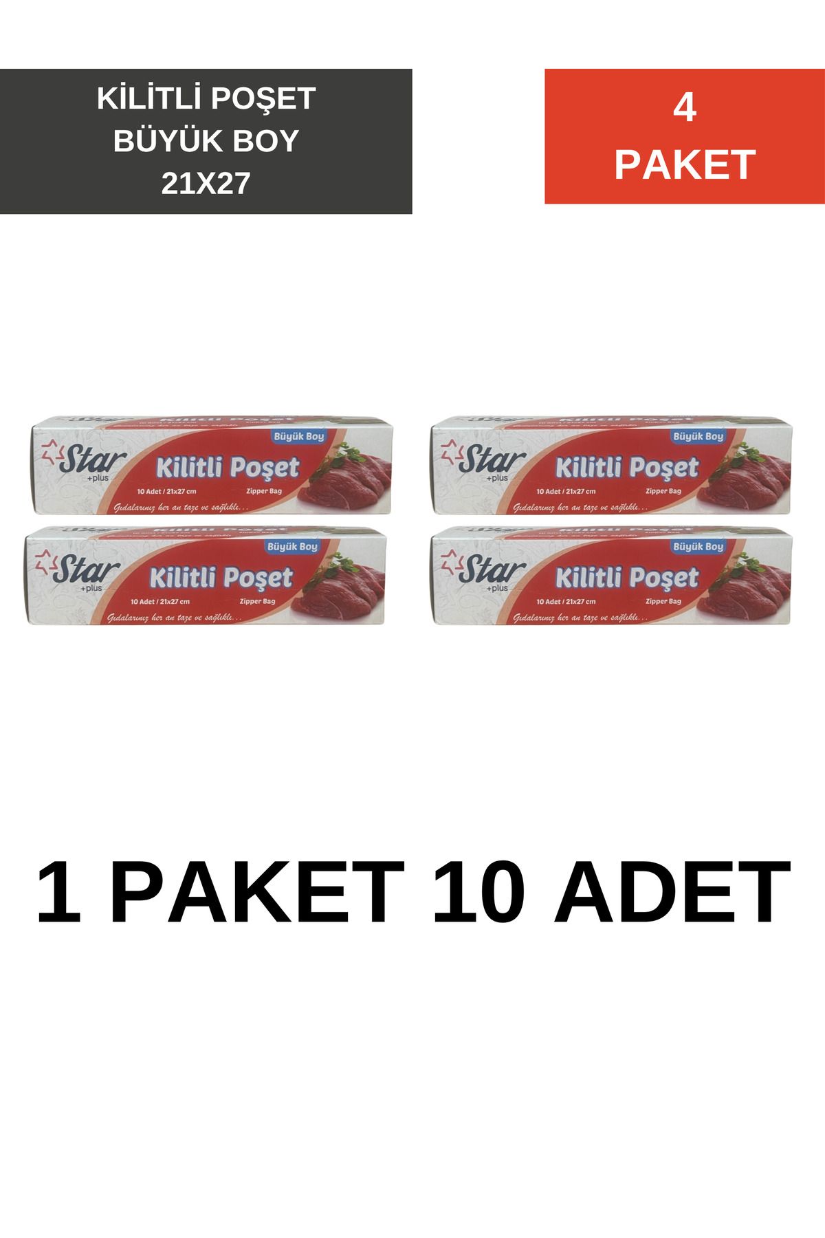 Lider Büyük Boy Kilitli Buzdolabı Poşeti Seti 10'LU 4 Paket Toplam 40 Adet