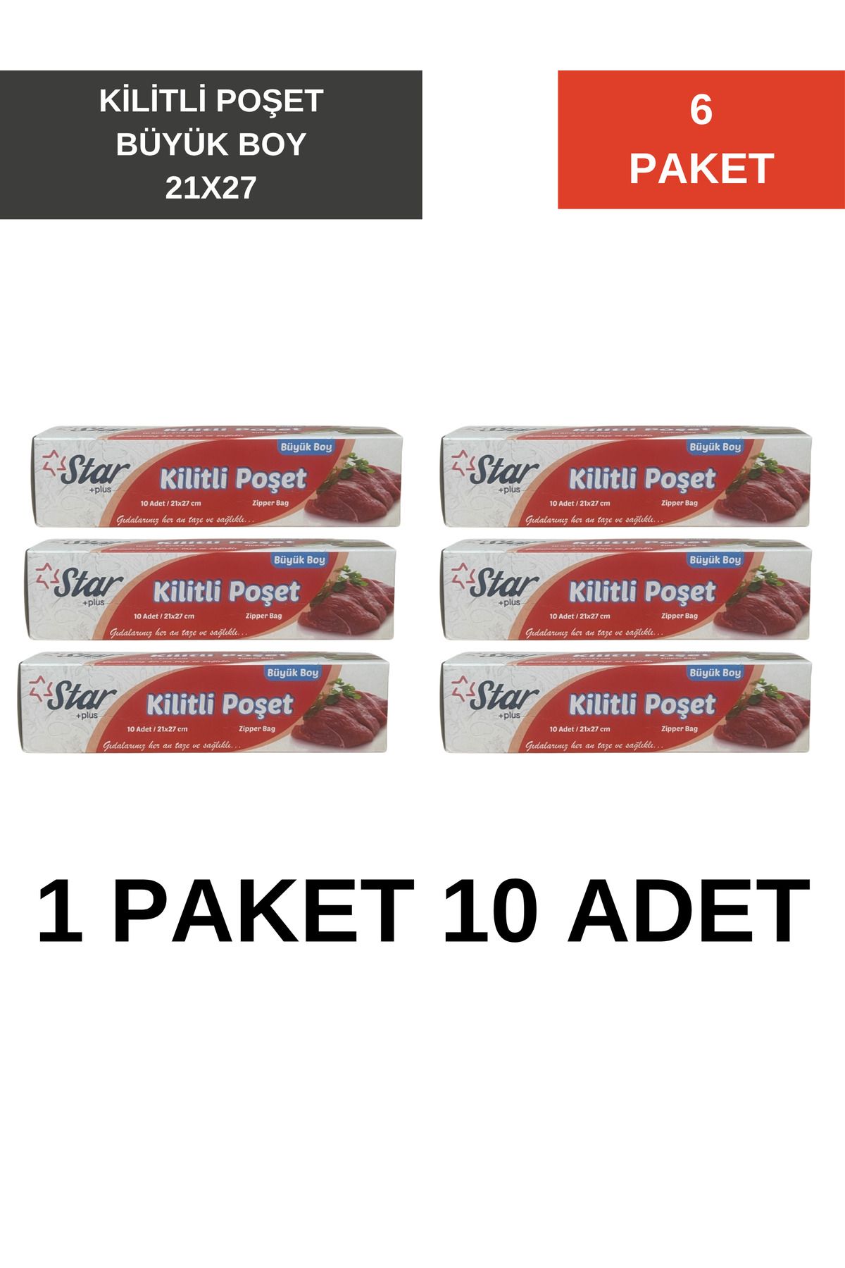 Lider Büyük Boy Kilitli Buzdolabı Poşeti Seti 10'LU 6 Paket Toplam 60 Adet