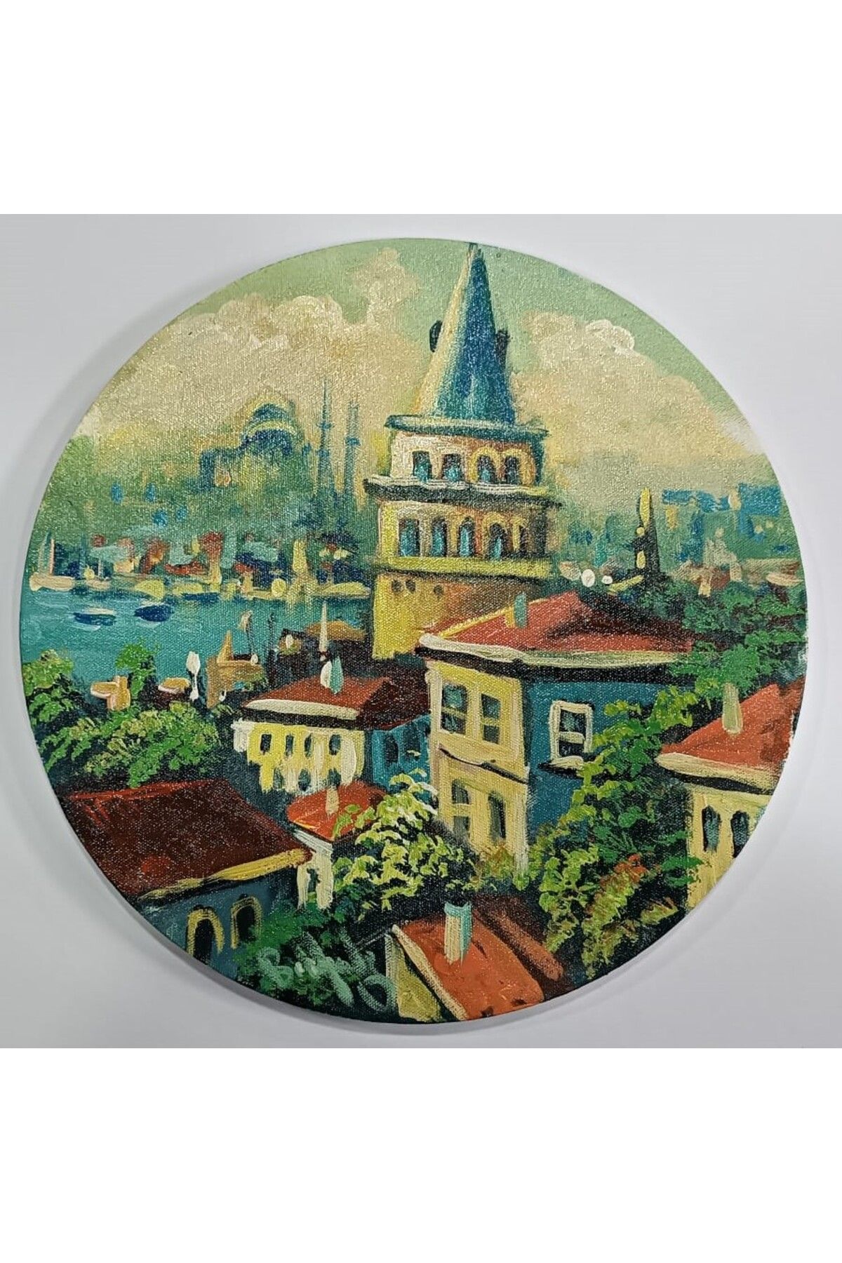 Yıldırım Kırtasiye 35cm resimli tablo yuvarlak galata kulesi manzaralı