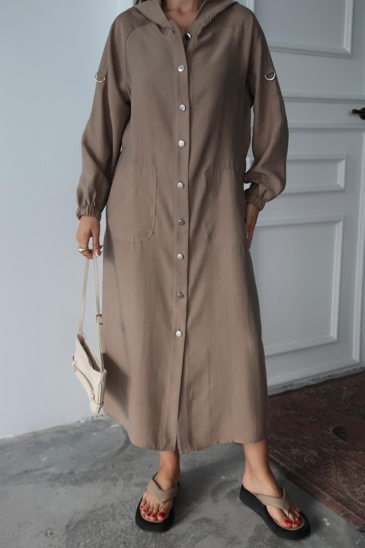 Olcay-Unlined Modal Cap with Hooded Drawstring Detail Kamel 6711-Y 4