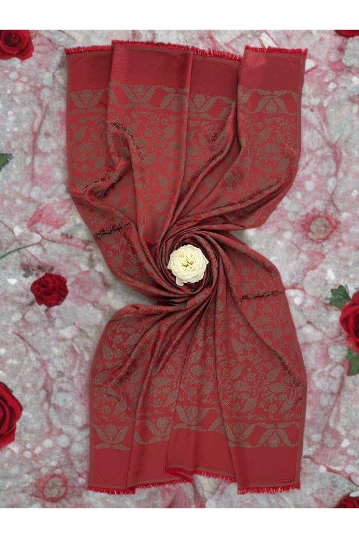 ECHARMBUTIK Kırmızı Lale Desen Kadın Şal