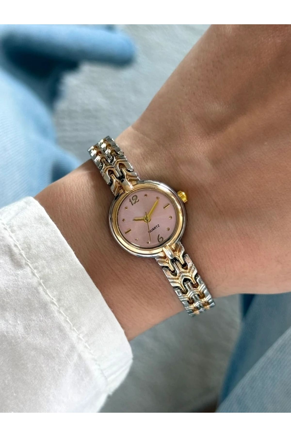 RoseandRoses Pret Vintage Model Özel Tasarım Kadın Kol Saati Gold-Gümüş (Pembe Kadran)
