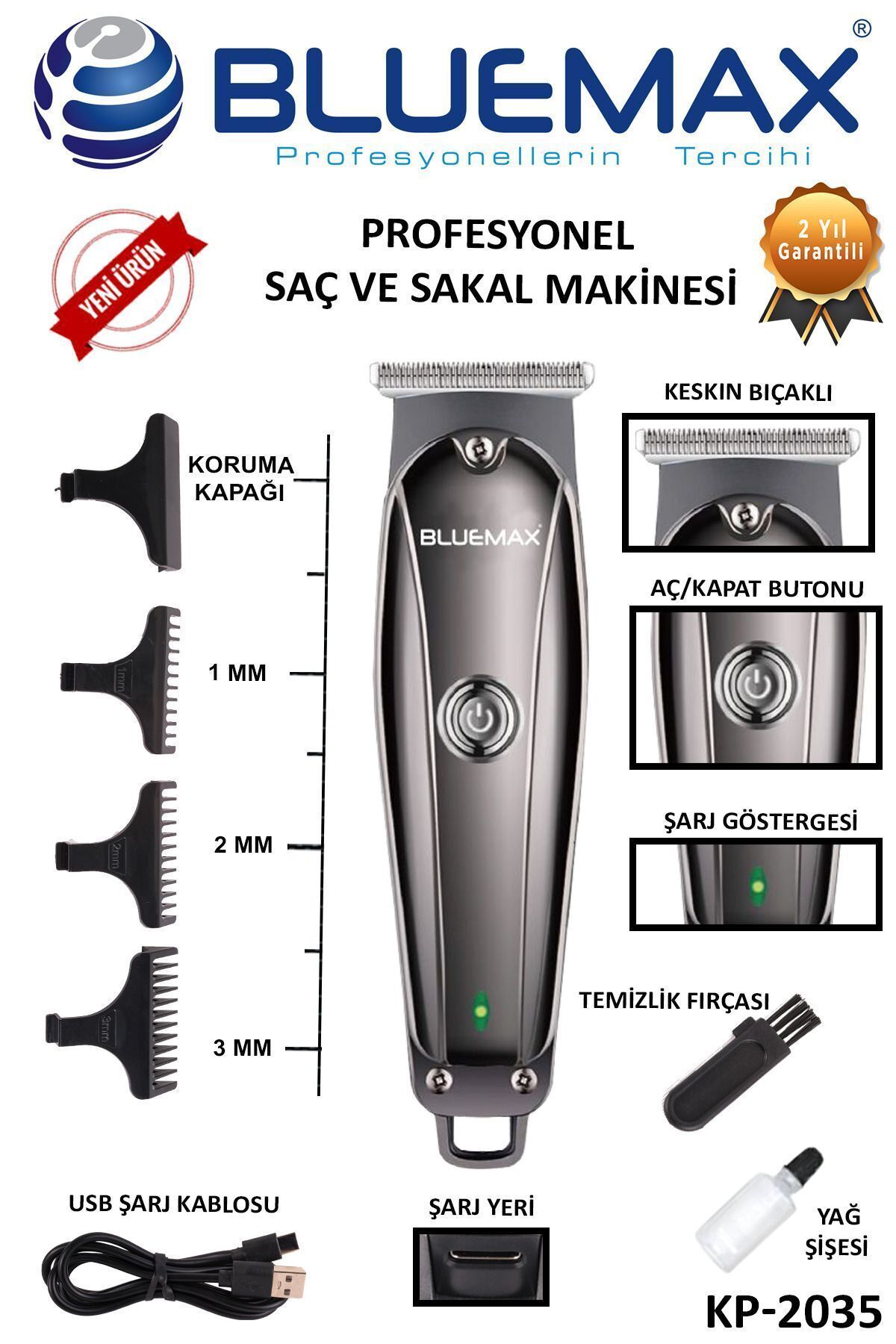 teknotrust Farklı Başlıklara Sahip Keskin Bıçaklı Profesyonel Saç Sakal Kesme Tıraş Makinesi