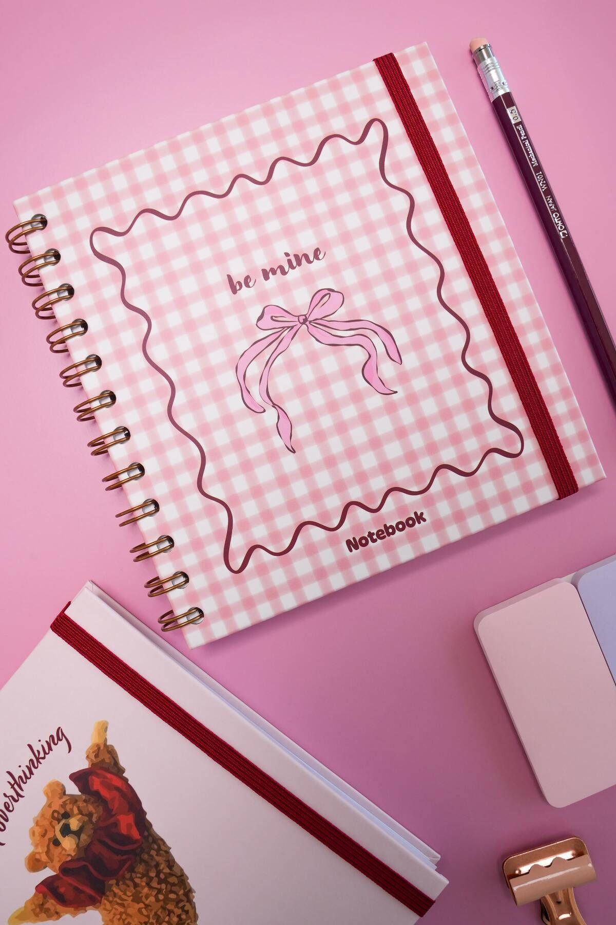 Matt Notebook-15X15 cm Square Set of 2 Spiral Lined Undated Notepad Gingham Teddy Bear 3