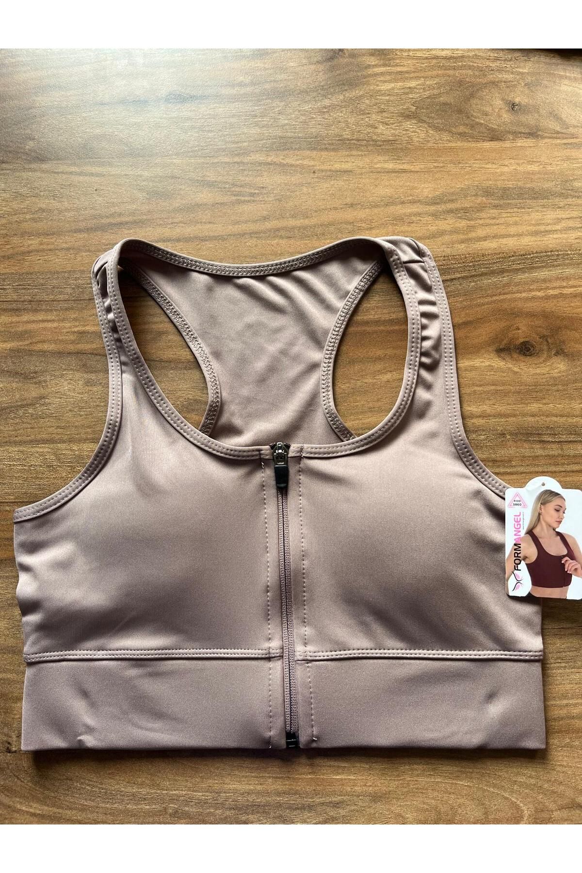 hakkoymaz Kalın Askılı Fermuarlı Spor Büstiyer - Sports Bra / Crop Destekli Çıkarılabilir Pedli Spor Sütyeni