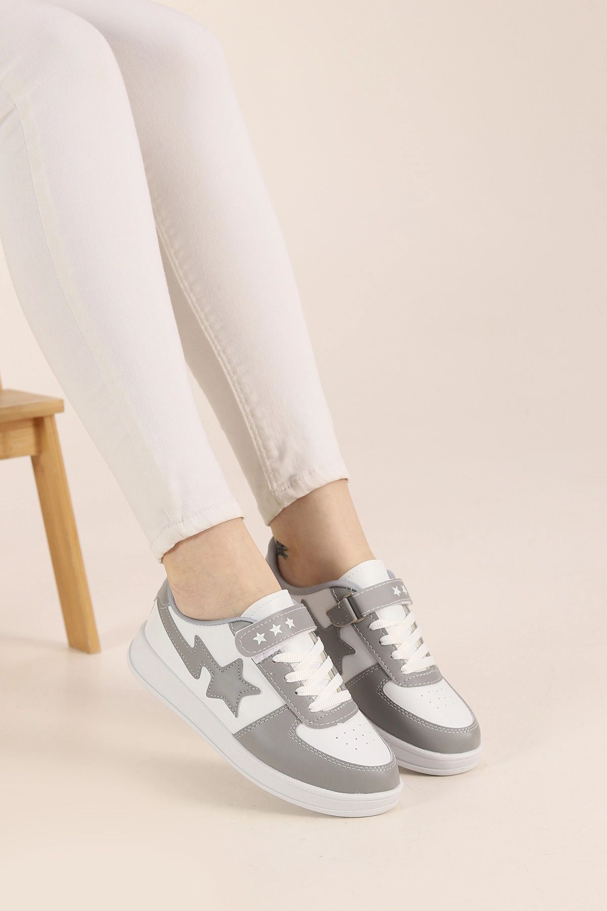 MİYASPORT Unisex Rahat Konfor Tabanlı Yıldız Detaylı Cırtlı Bağcıklı Sneakers Günlük Genç Kadın Spor Ayakkabı