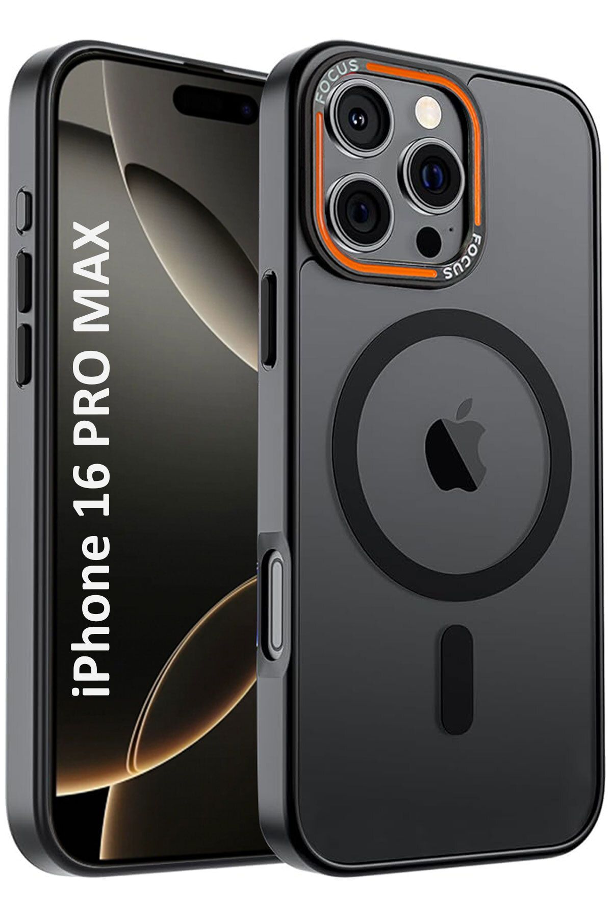 CEPSTOK Apple iPhone 16 Pro Max Siyah Kılıf Magsafe Wireless Şarj Özellikli Mat Silikon Kapak