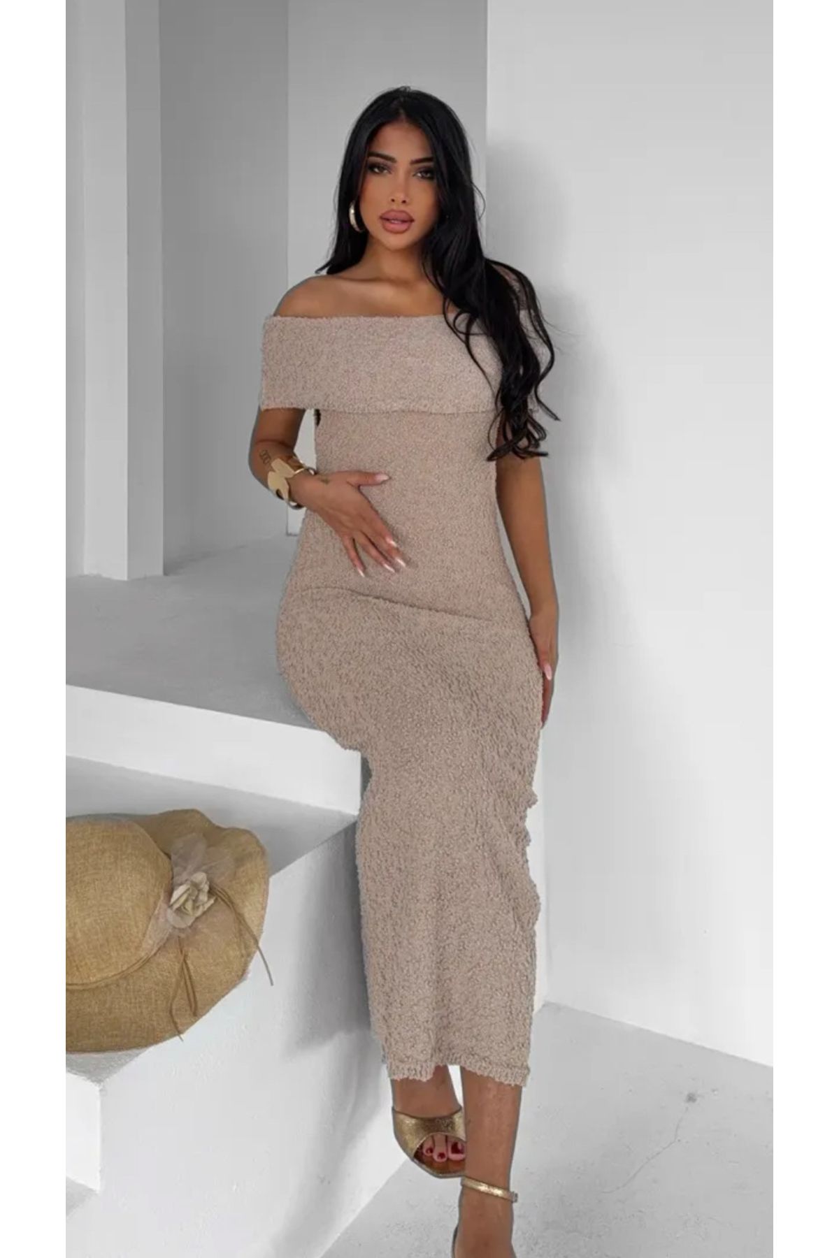 Noi Belis Carmen Yaka Maxi Boy Dokulu İnce Yazlık Elbise SS25EL0011