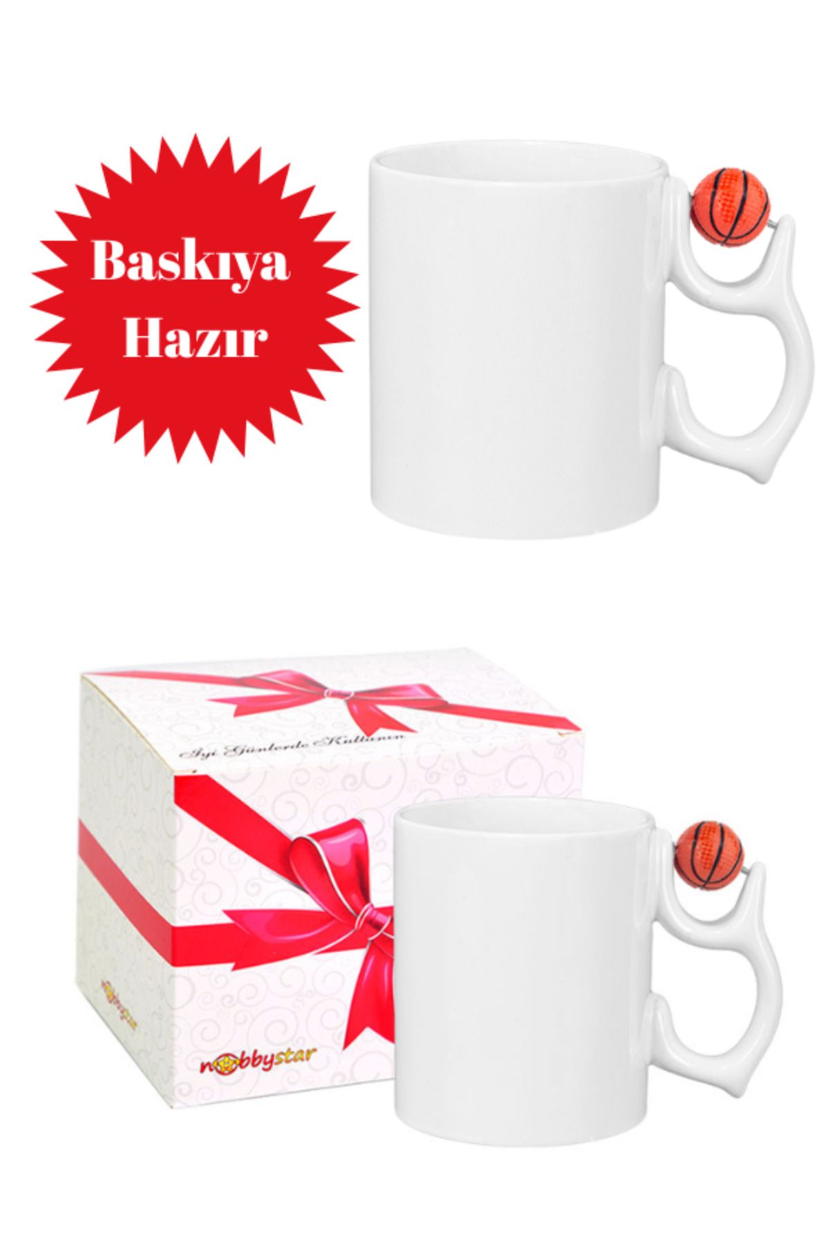 Güzel Paket Süblimasyon Basketbol Toplu Porselen Beyaz Kupa Bardak - Kutulu 2 Adet Baskısız
