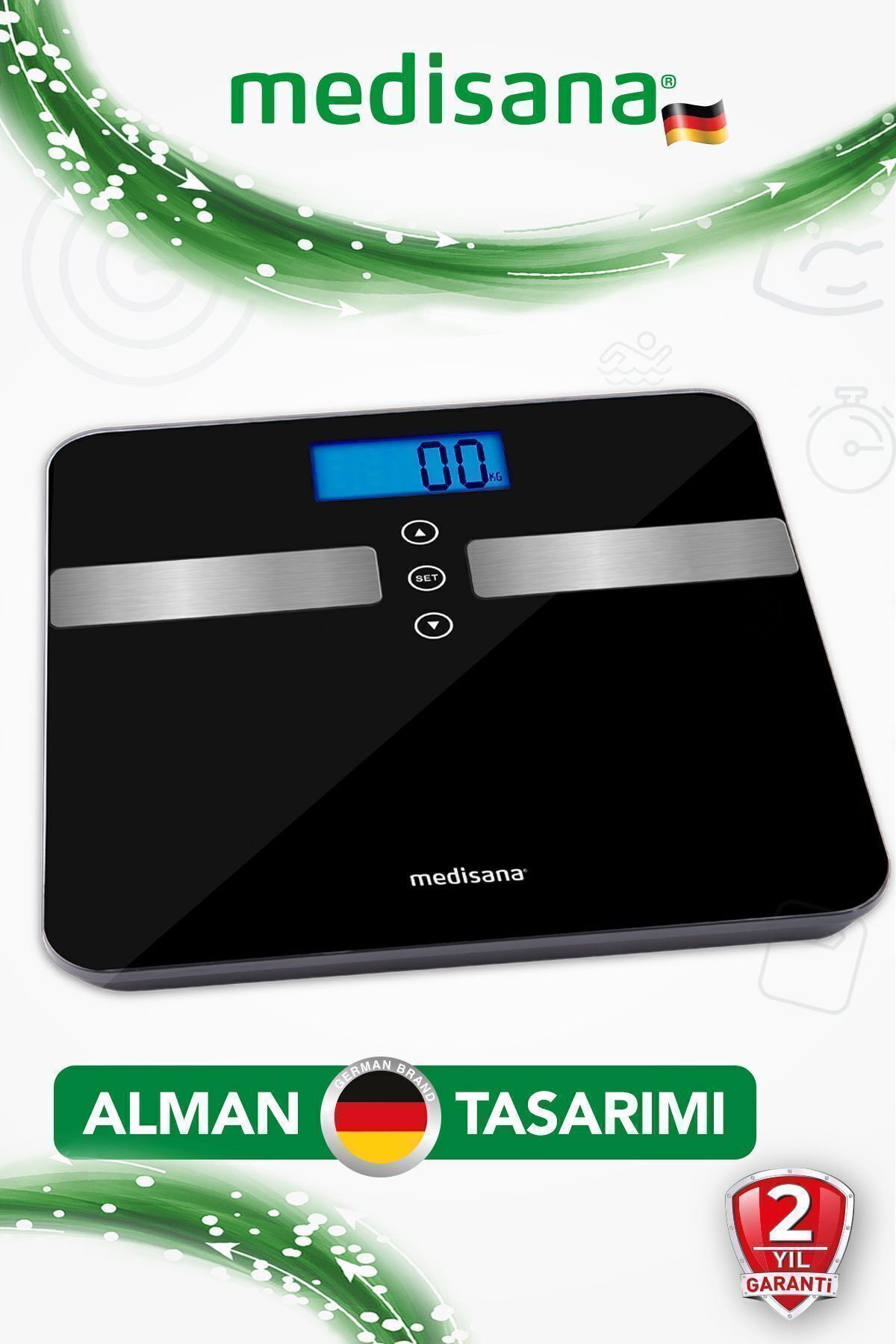 teknotrust Alman Tasarım Geniş Işıklı Lcd Ekranlı Yağ Ölçer Fonksiyonlu Vücut Analizli Tartı Baskül