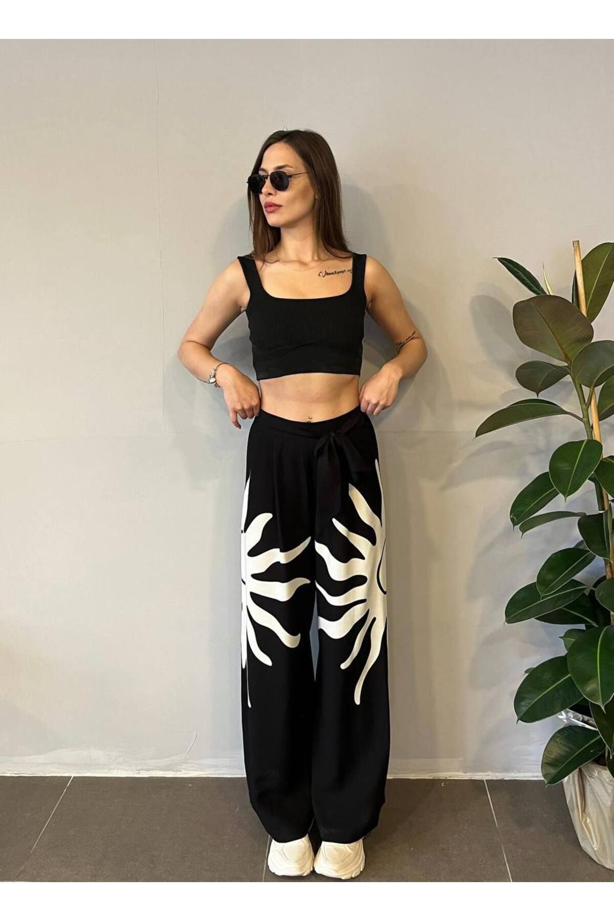 Hotfashion DESENLİ VİSKON BELİ LASTİKLİ PANTOLON