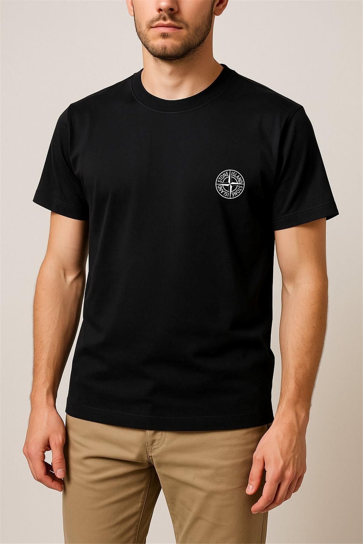 STONE ISLAND PAMUK PENYE BİSİKLET YAKA T-SHİRT SİYAH