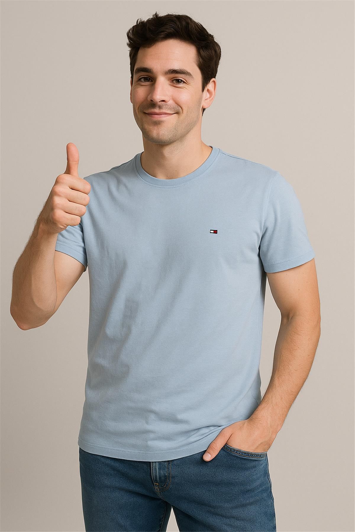 Tommy H BEBE MAVİSİ BİSİKLET YAKA T-SHIRT – SÜPREME