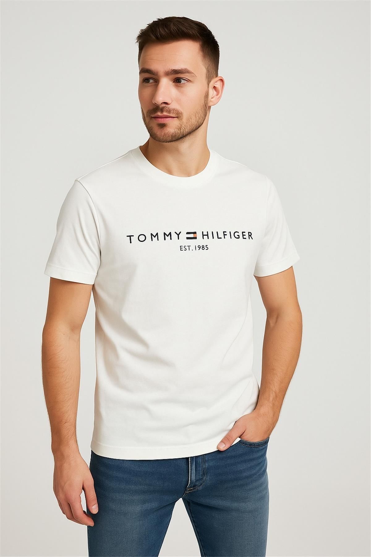 Tommy BİSİKLET YAKA NAKIŞLI T-SHİRT BEYAZ