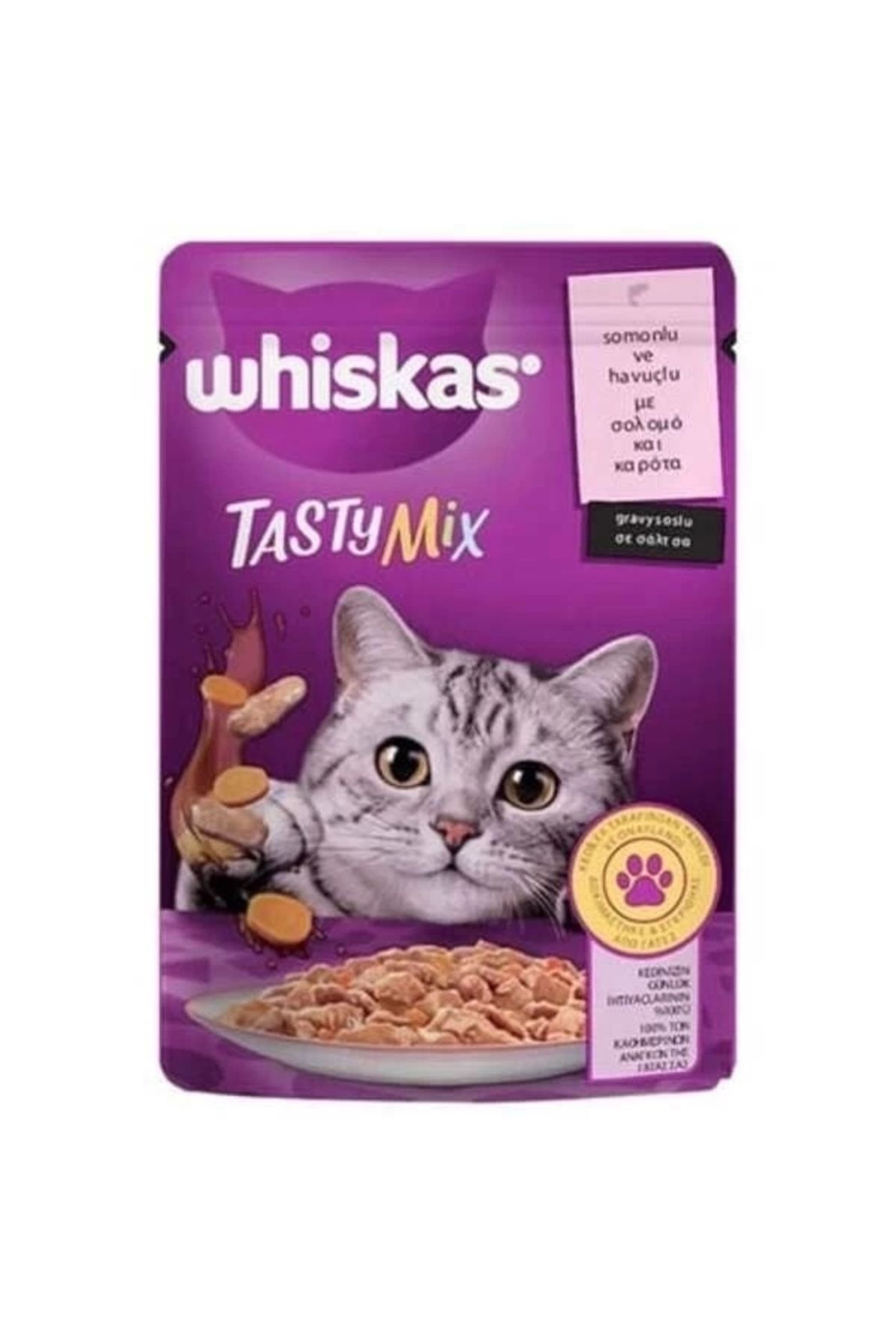 YNT İthalat Whiskas Pouch Tasty Mix Sos İçerisinde Somonlu ve Havuçlu Yetişkin Konserve Kedi Maması 85 Gr
