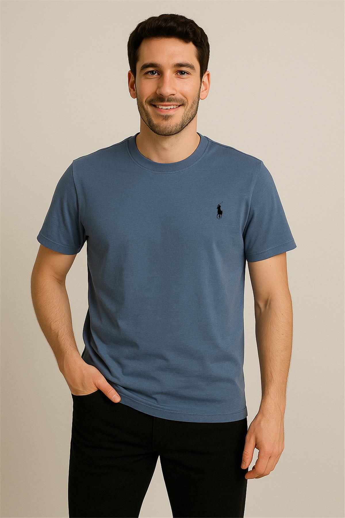 Polo PAMUK PENYE BİSİKLET YAKA T-SHİRT İNDİGO