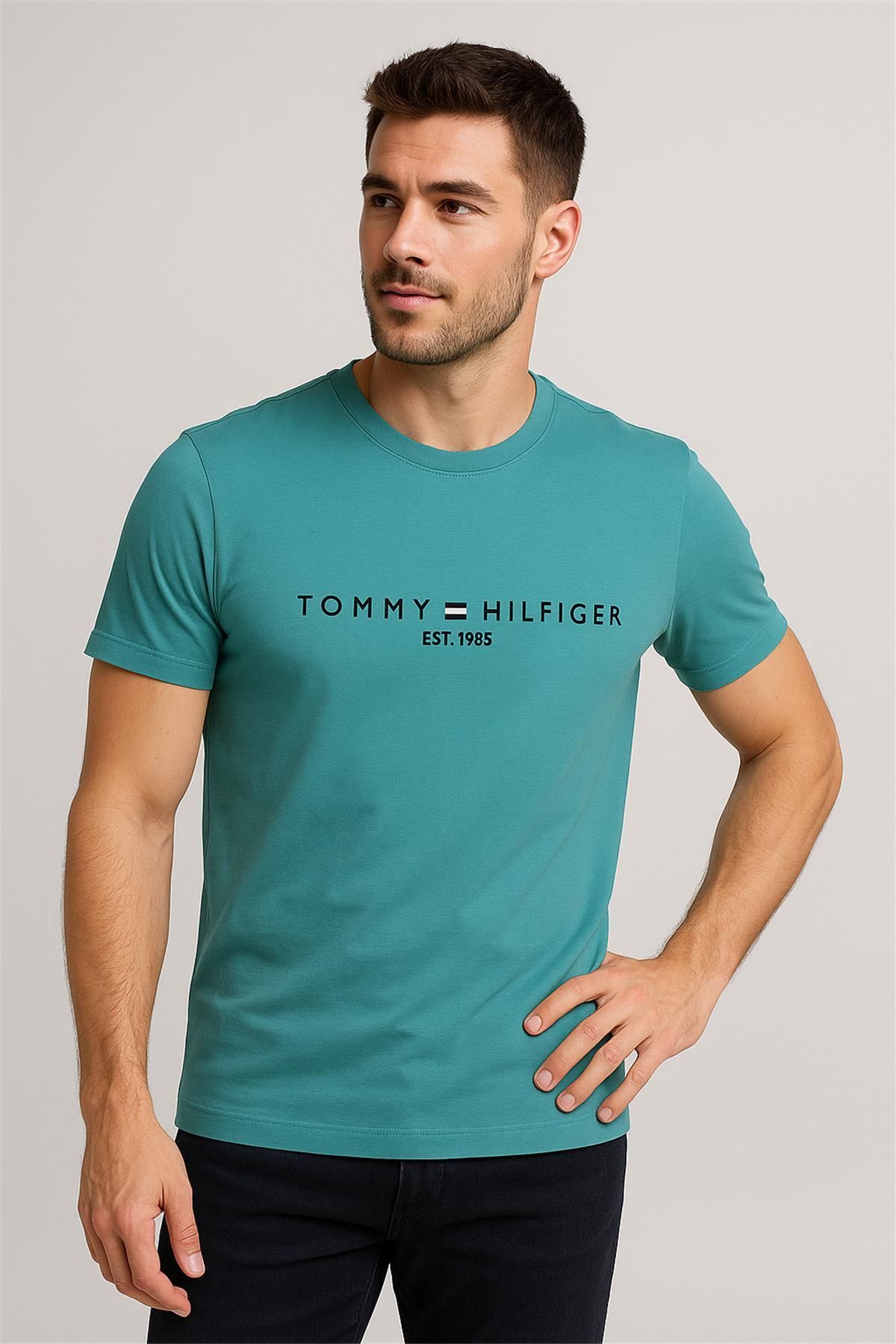 Tommy BİSİKLET YAKA NAKIŞLI T-SHİRT TURKUAZ YEŞİLİ