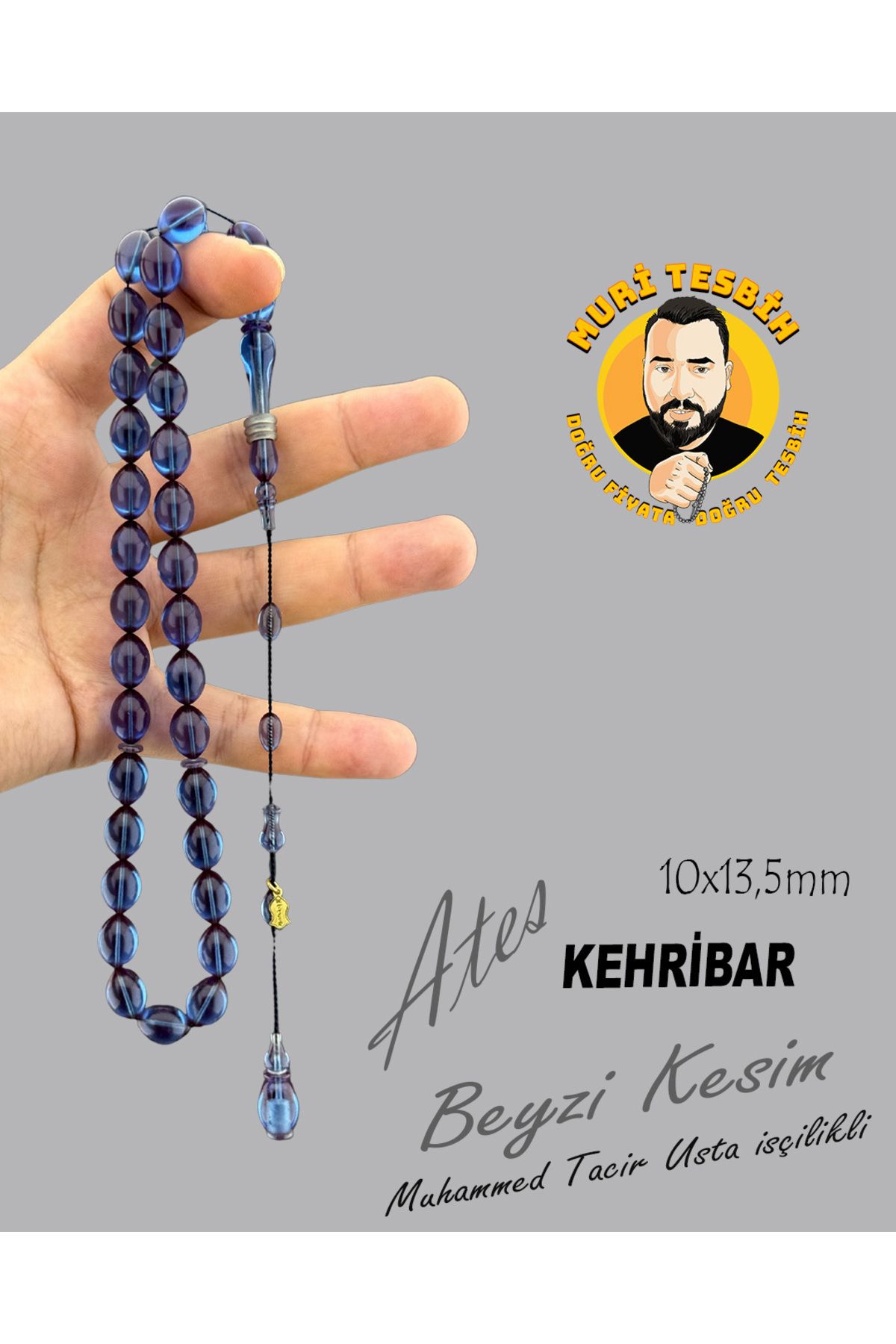 muri tesbih MUHAMMED TACİR ÖZEL İŞÇİLİK ATEŞ KEHRİBAR BEYZİ KESİM 10X13,50