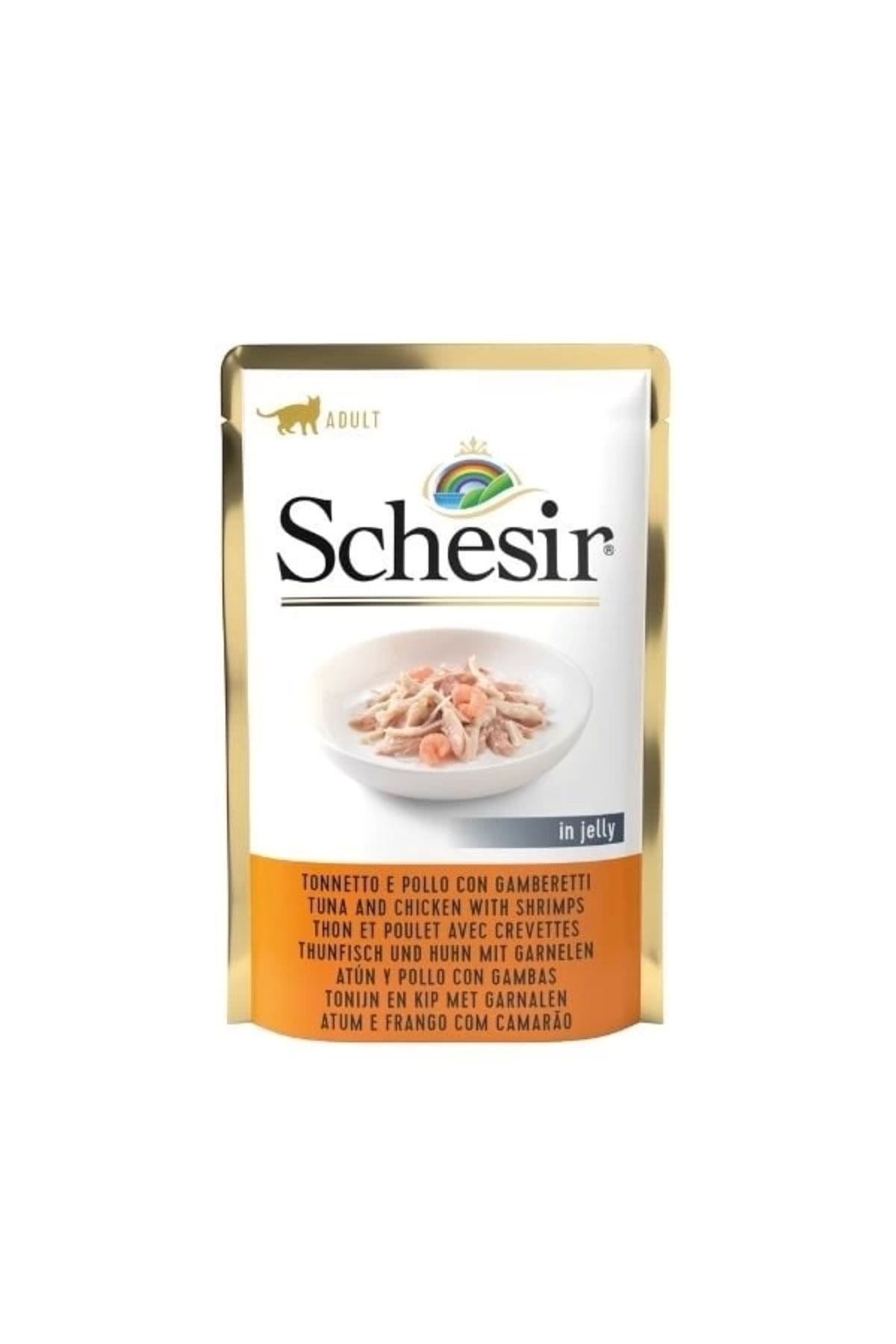 YNT İthalat Schesir Jöleli Pouch Ton Balık ve Tavuklu Yetişkin Konserve Kedi Maması 85 Gr