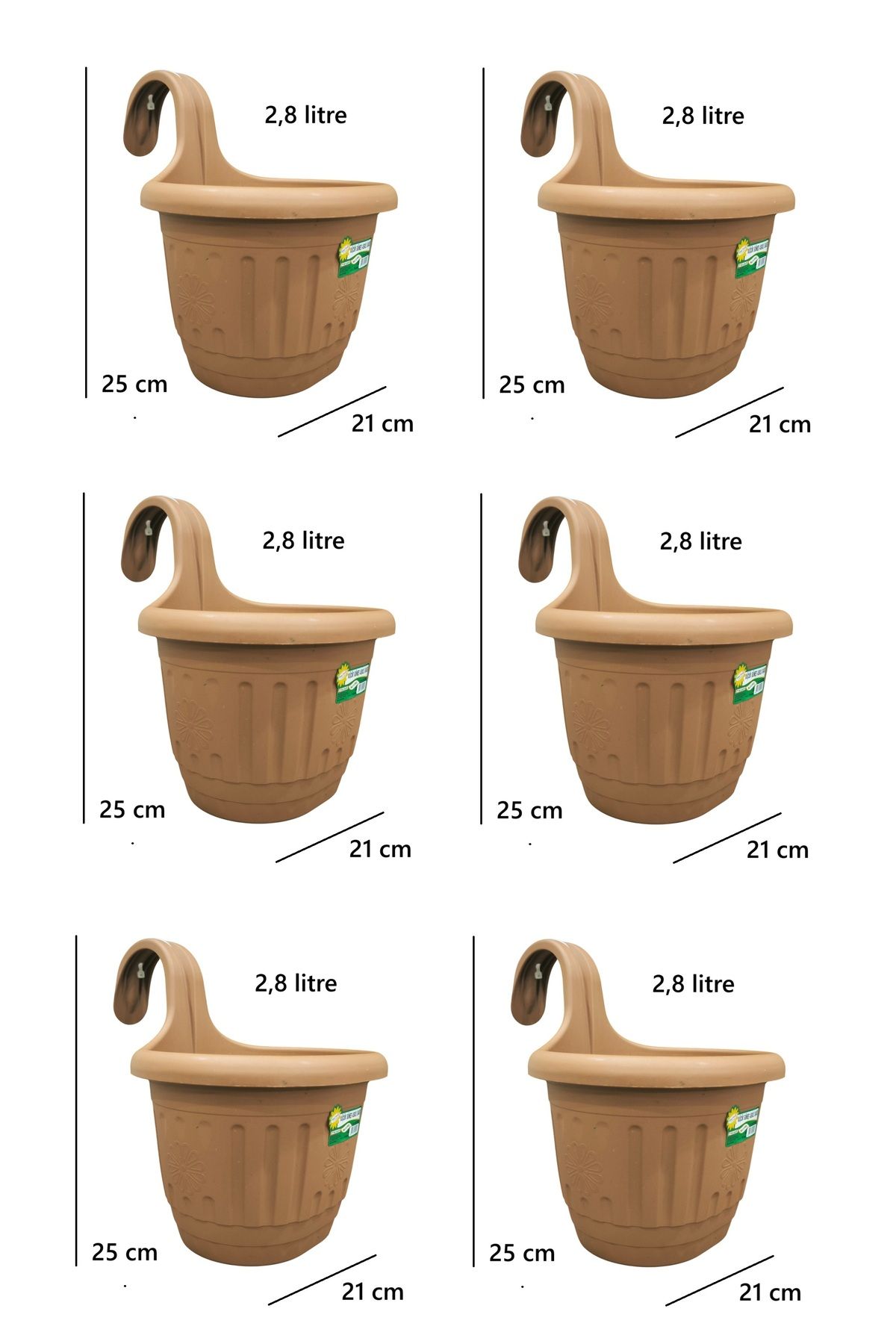 demethome 2,8 litre Kendinden Askılı Balkon Saksısı Plastik Kelepçeli Sağlam saksı