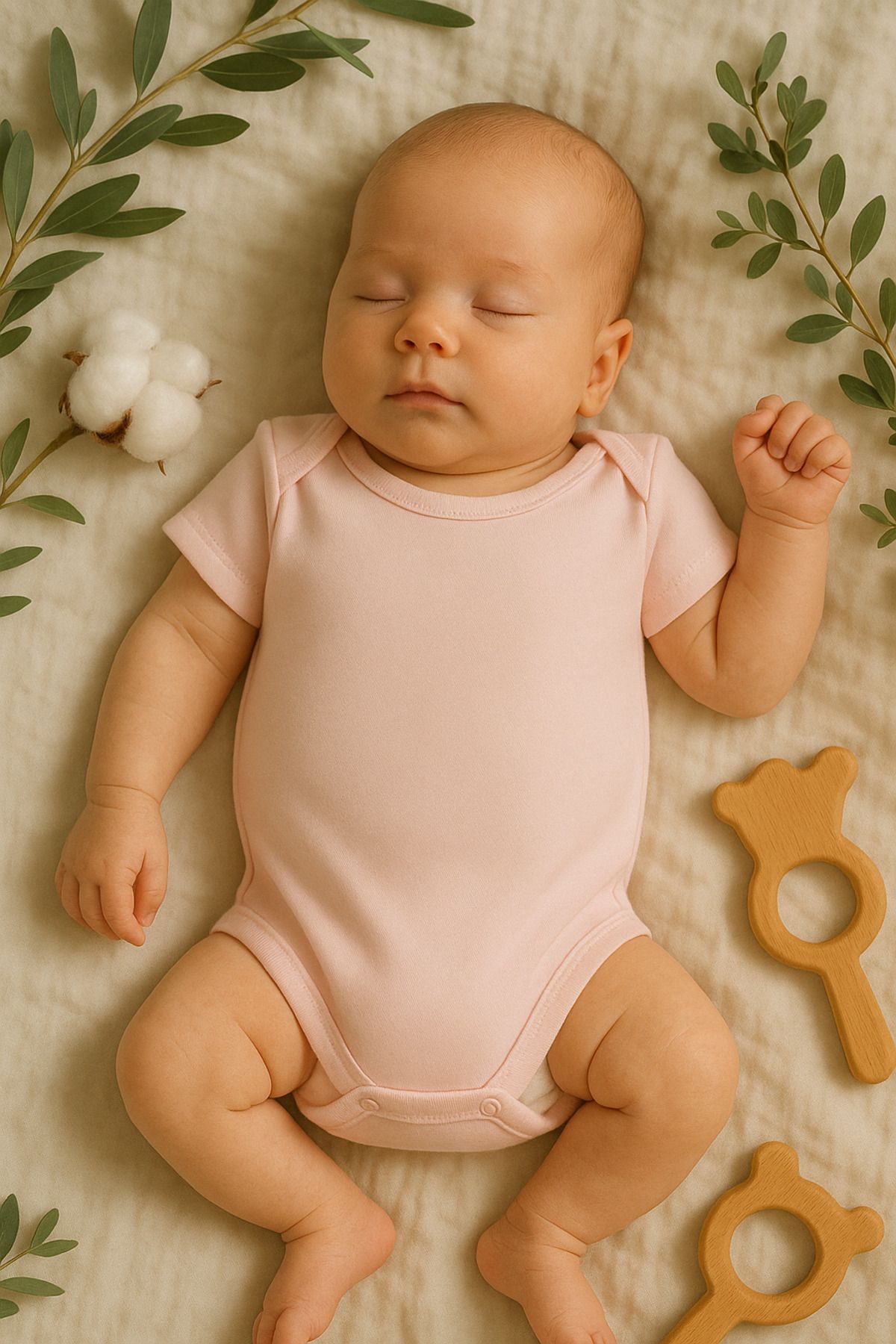 Chicsy Baby Unisex Bebek Organik Pamuklu Çıtçıtlı Kısa Kollu Zıbın Body 0-12 Ay