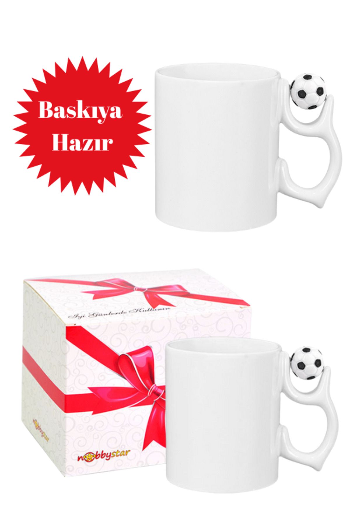 Güzel Paket Süblimasyon Futbol Toplu Porselen Beyaz Kupa Bardak - Kutulu 4 Adet Baskısız