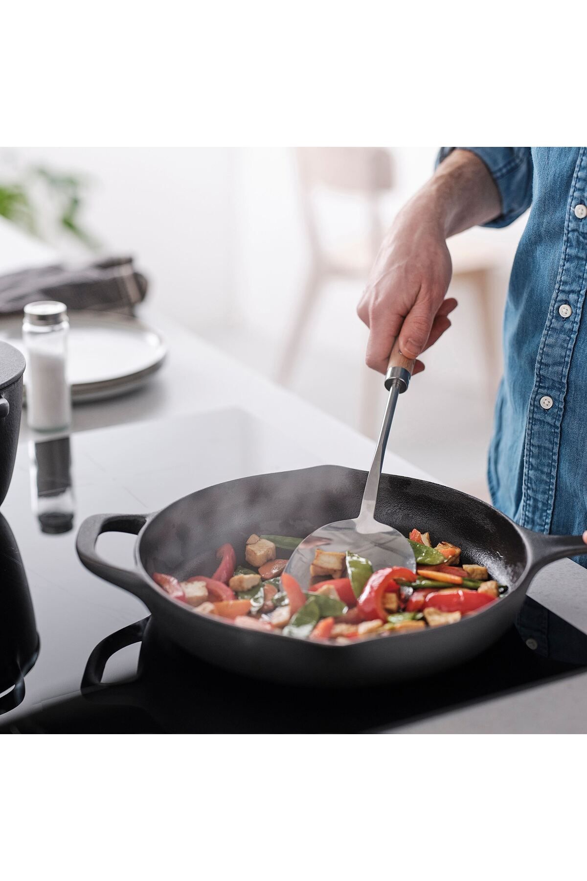 Magika Design Vardagen Paslanmaz Çelik Wok Spatulası, Sapı Kayın Ağacından, 36 cm