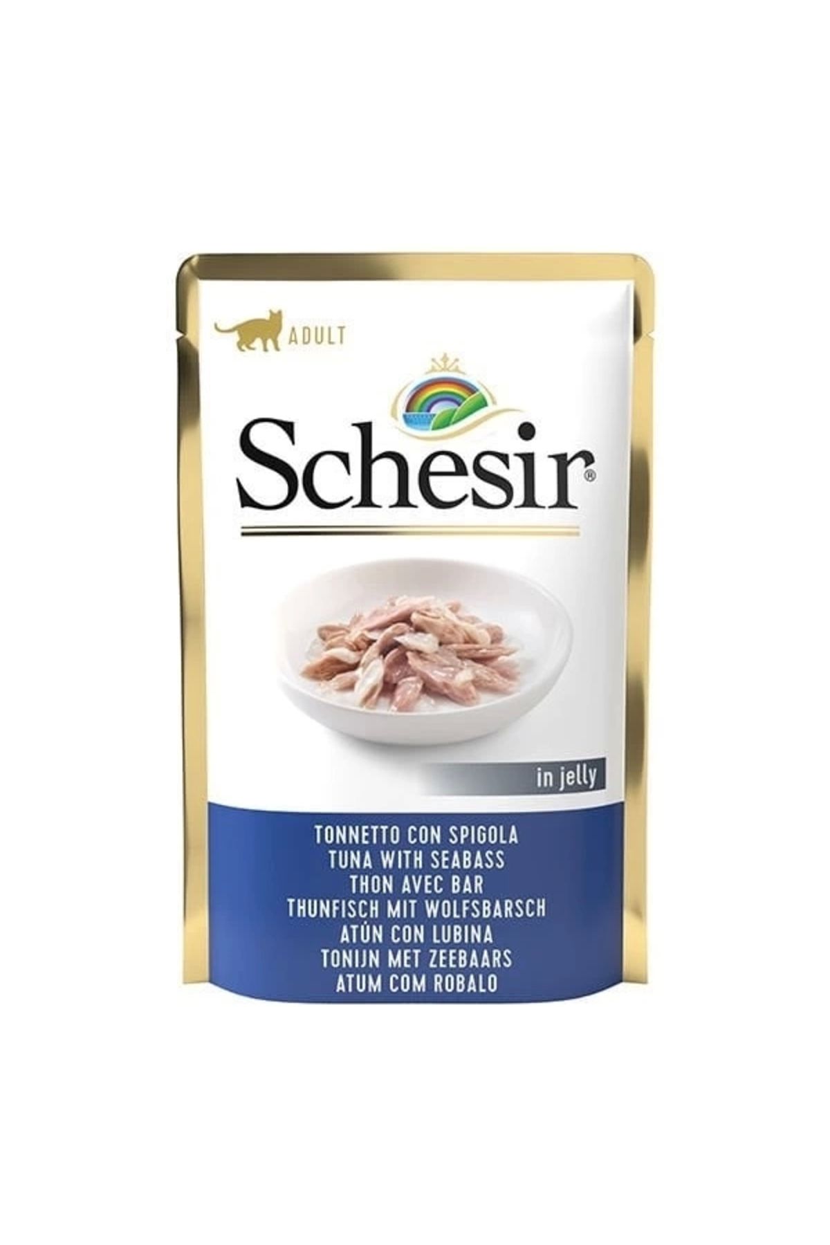 YNT İthalat Schesir Jöleli Ton Balık ve Levrekli Yetişkin Konserve Kedi Maması 85 Gr