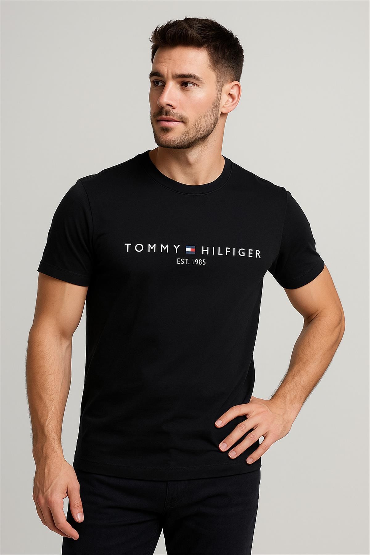 Tommy BİSİKLET YAKA NAKIŞLI T-SHİRT SİYAH
