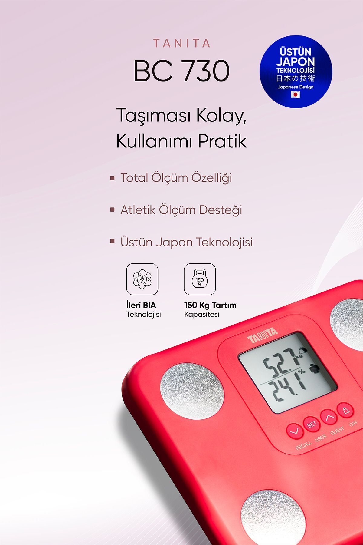 teknotrust Bc 730 Pembe Innerscan Akıllı Dijital Tartı | Yağ, Sıvı, Kas, Kilo Ölçer Vücut Analiz Tartısı