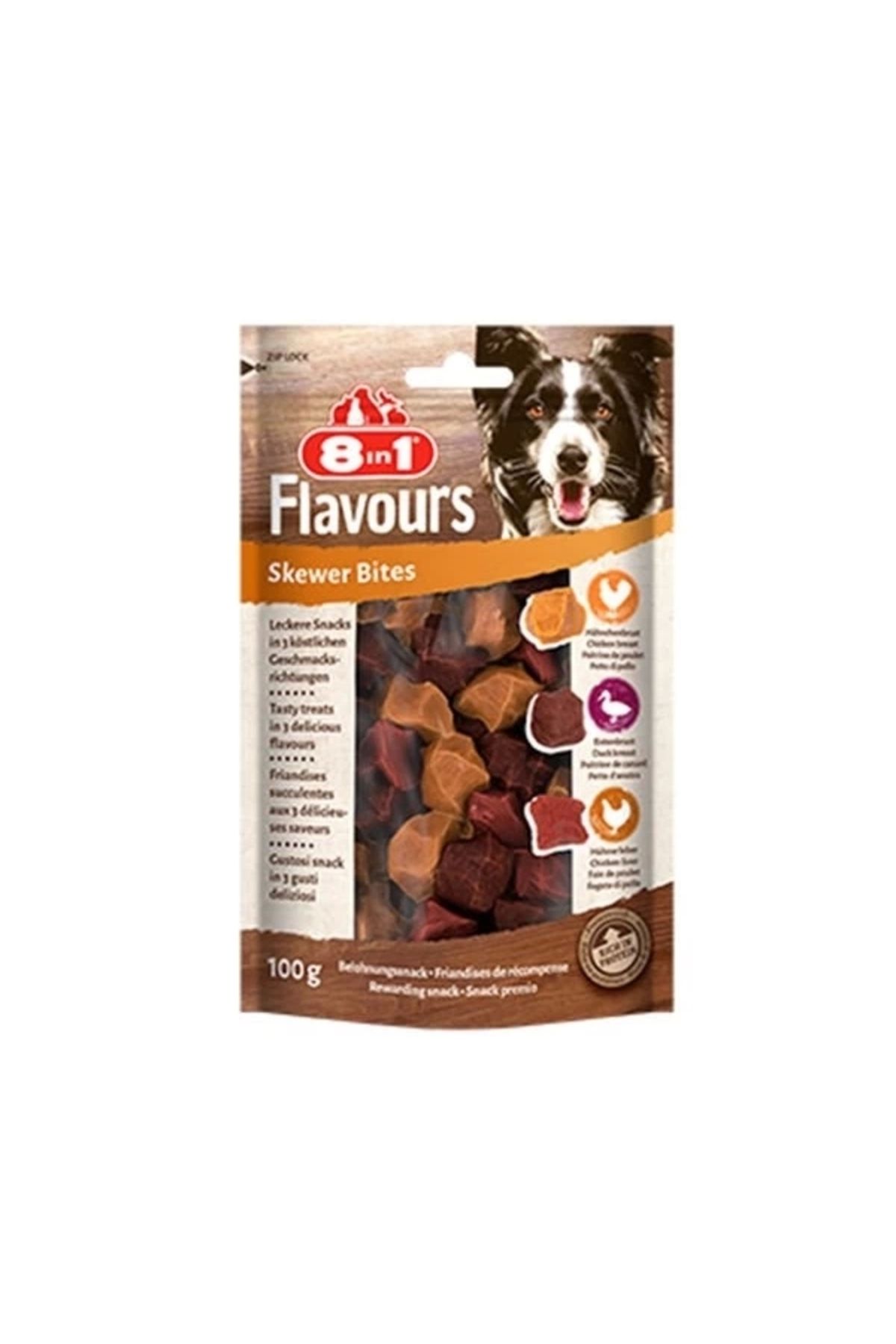 YNT İthalat 8in1 Flavours Skewer Bites Kuşbaşı Dilimli Çiğneme Köpek Ödül Maması 100 Gr