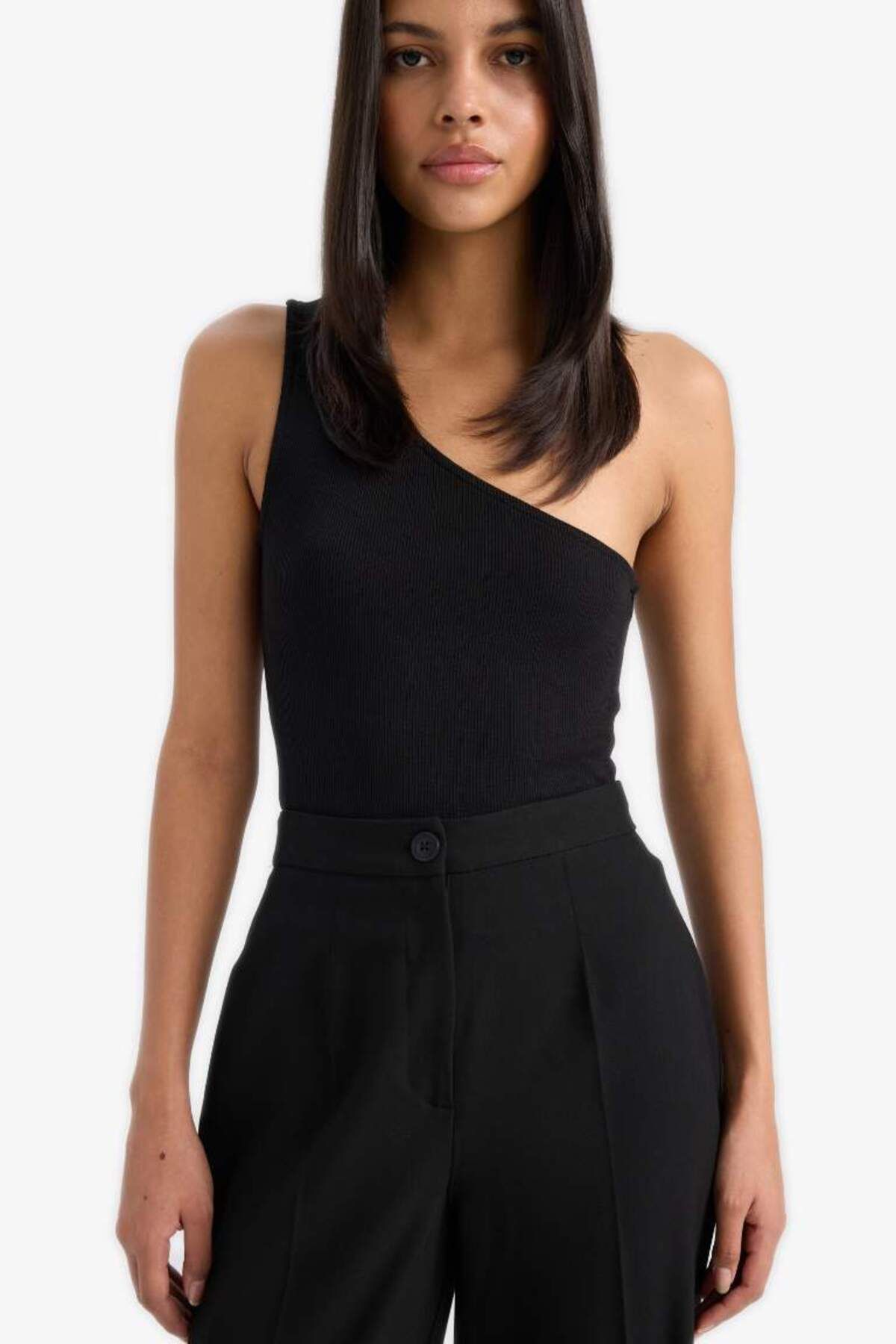 DeFacto Yeni Sezon Slim Fit Dar Kesim Tek Omuzlu Fitilli Kaşkorse Atlet
