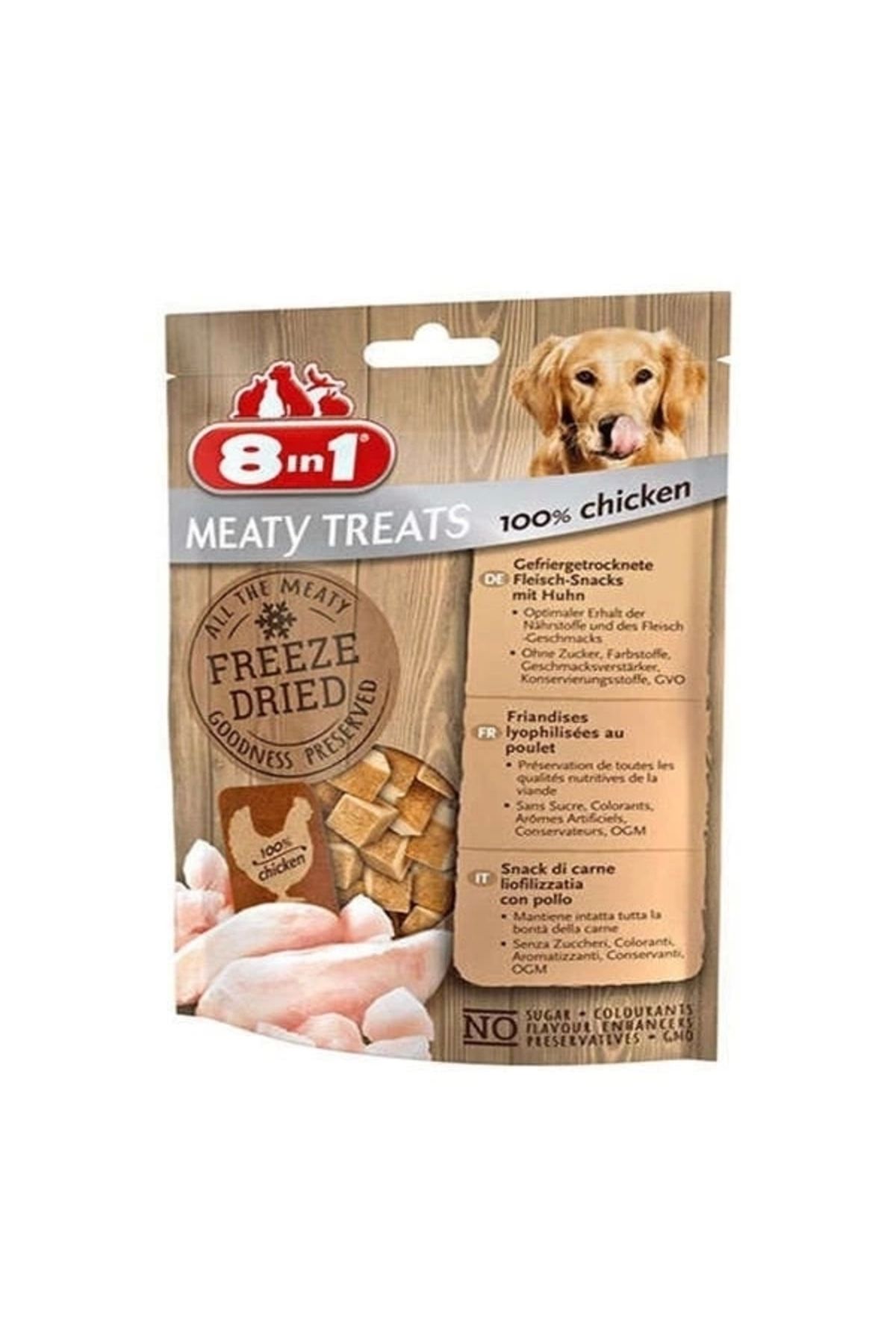 YNT İthalat 8 in 1 Freeze Dried Tahılsız Kurutulmuş Tavuk ve Havuçlu Köpek Ödül Maması 50 Gr