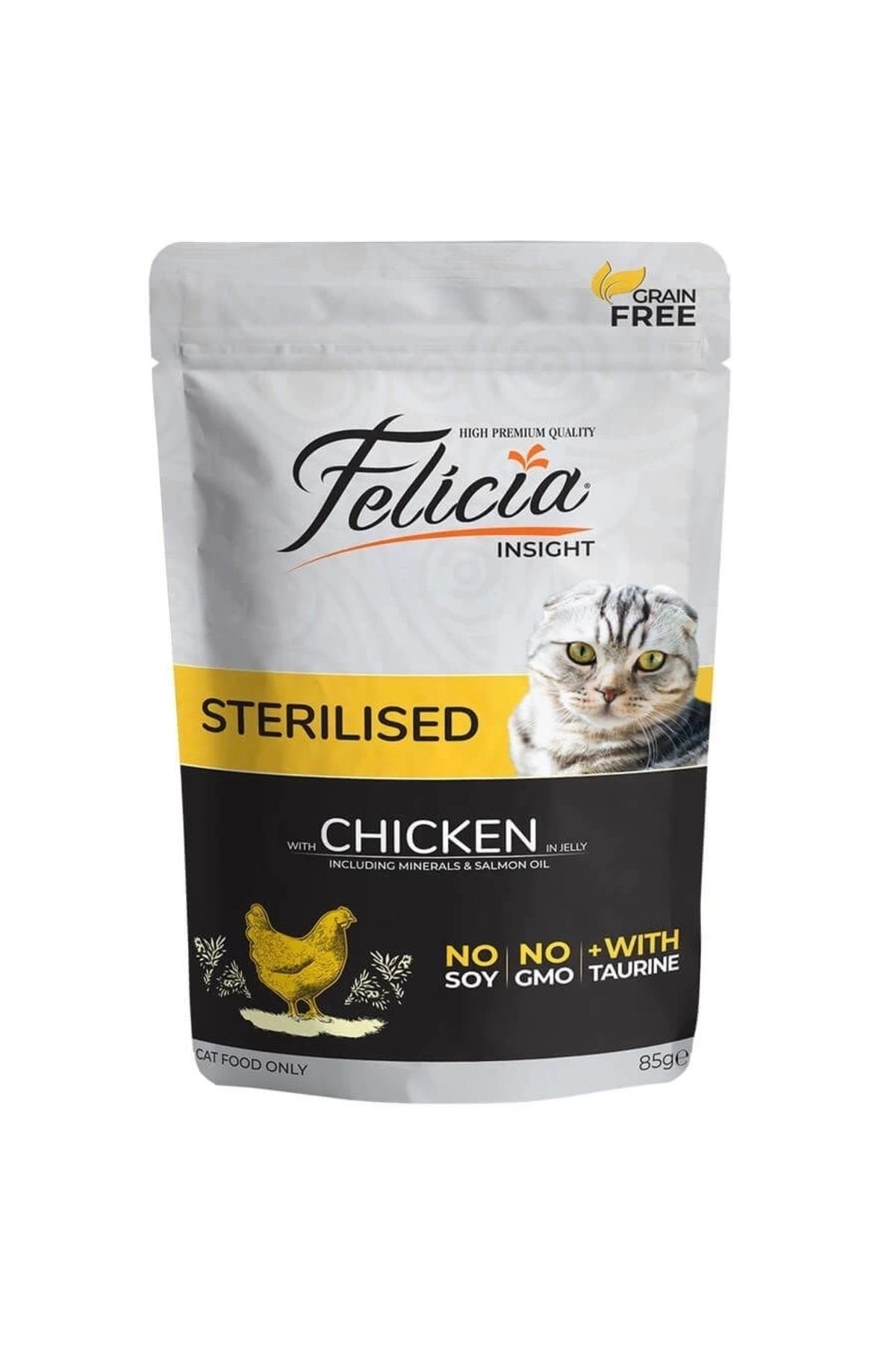 YNT İthalat Felicia Tahılsız Tavuklu Pouch Kısırlaştırılmış Konserve Kedi Maması 85 Gr