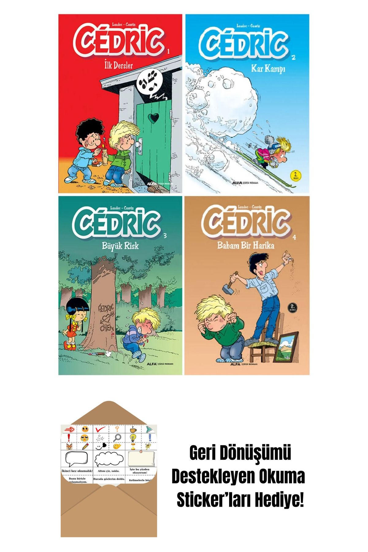 Alfa Yayınları Cedric 1-2-3-4. Ciltler Çizgi Roman Seti + Okuma Sticker'ları