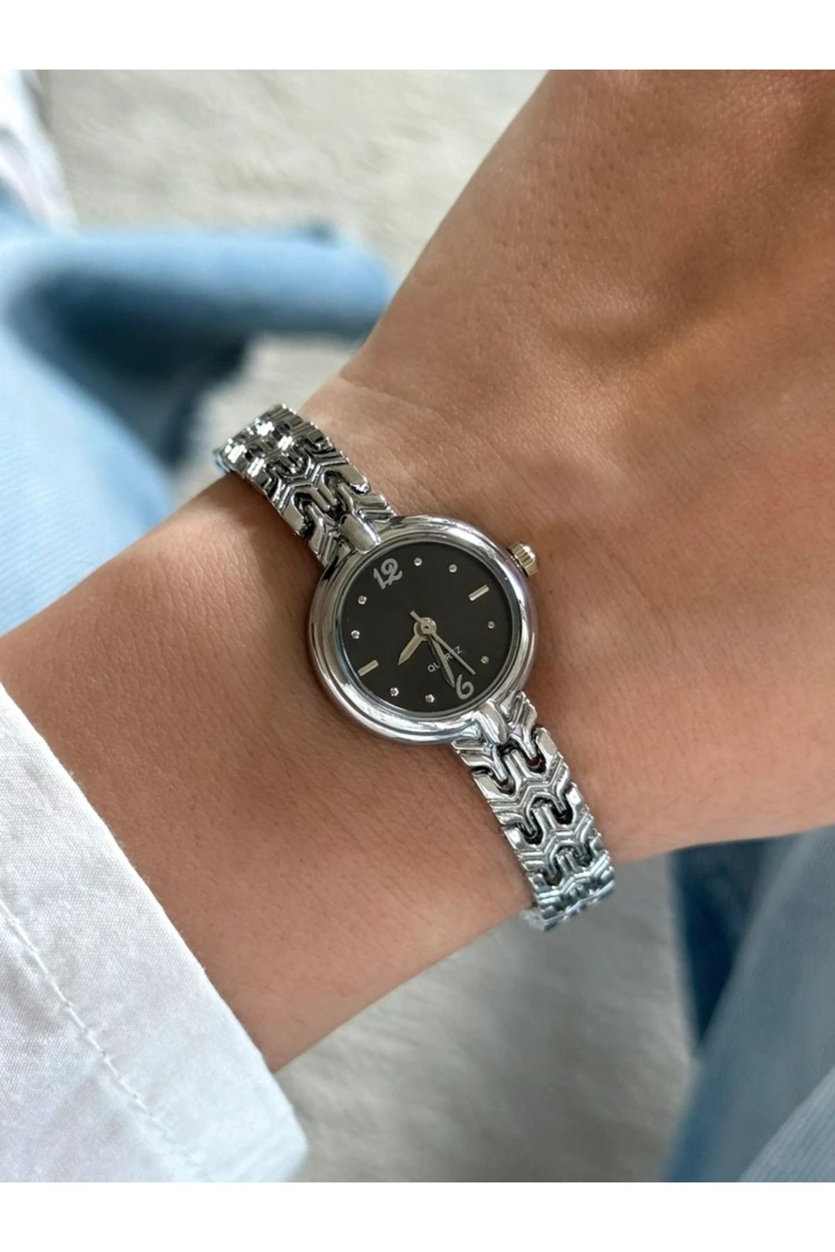 RoseandRoses Pret Vintage Model Özel Tasarım Kadın Kol Saati Gümüş (Siyah Kadran)